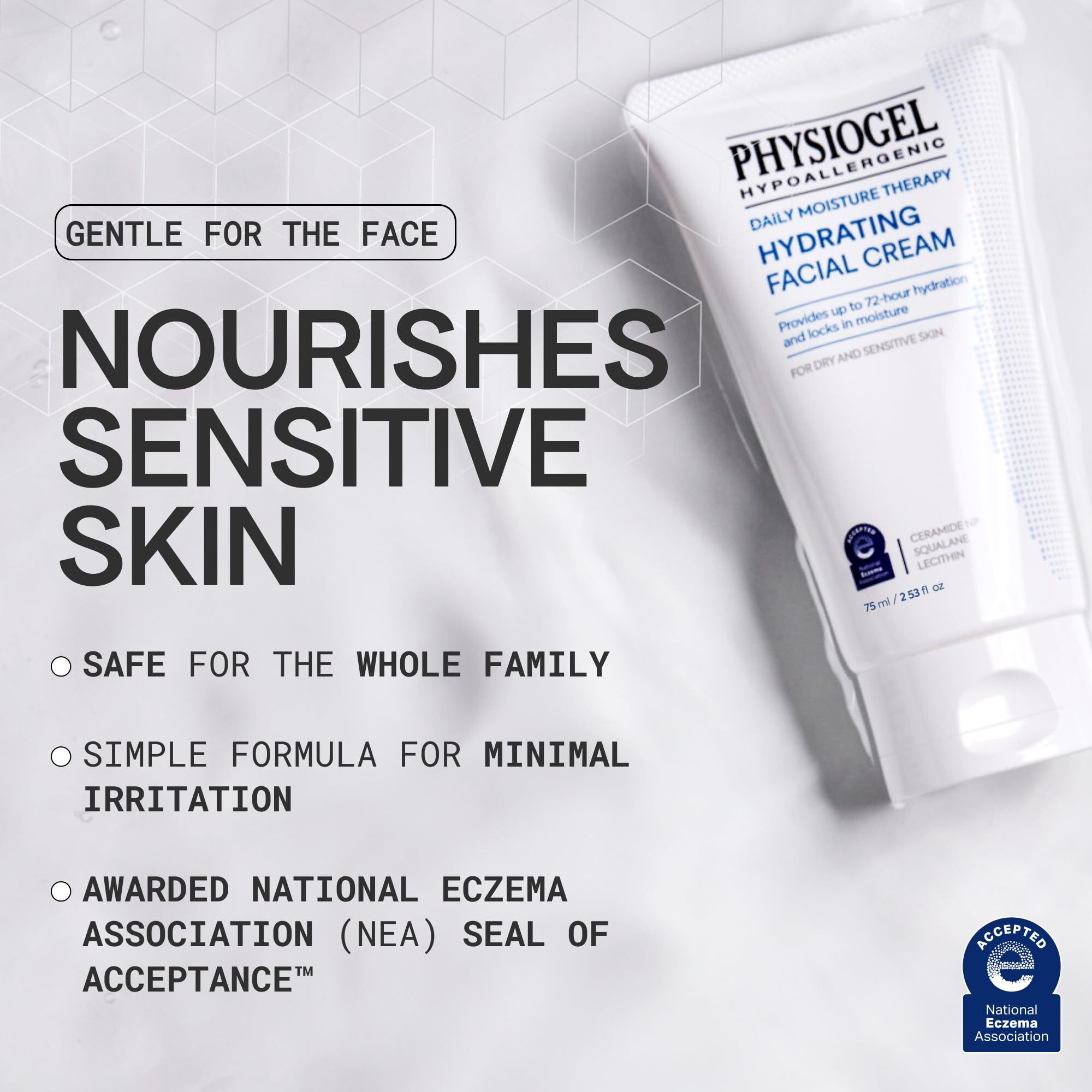 Physiogel Hydrating Facial Cream Moisturizer  Provides 72 Hrs Of Hydration For Normal To Dry Sensitive Skin  Fragrance Free  Strengthens Skin Barrier  Face Cream For Men & Women  Ceramide  Squalane