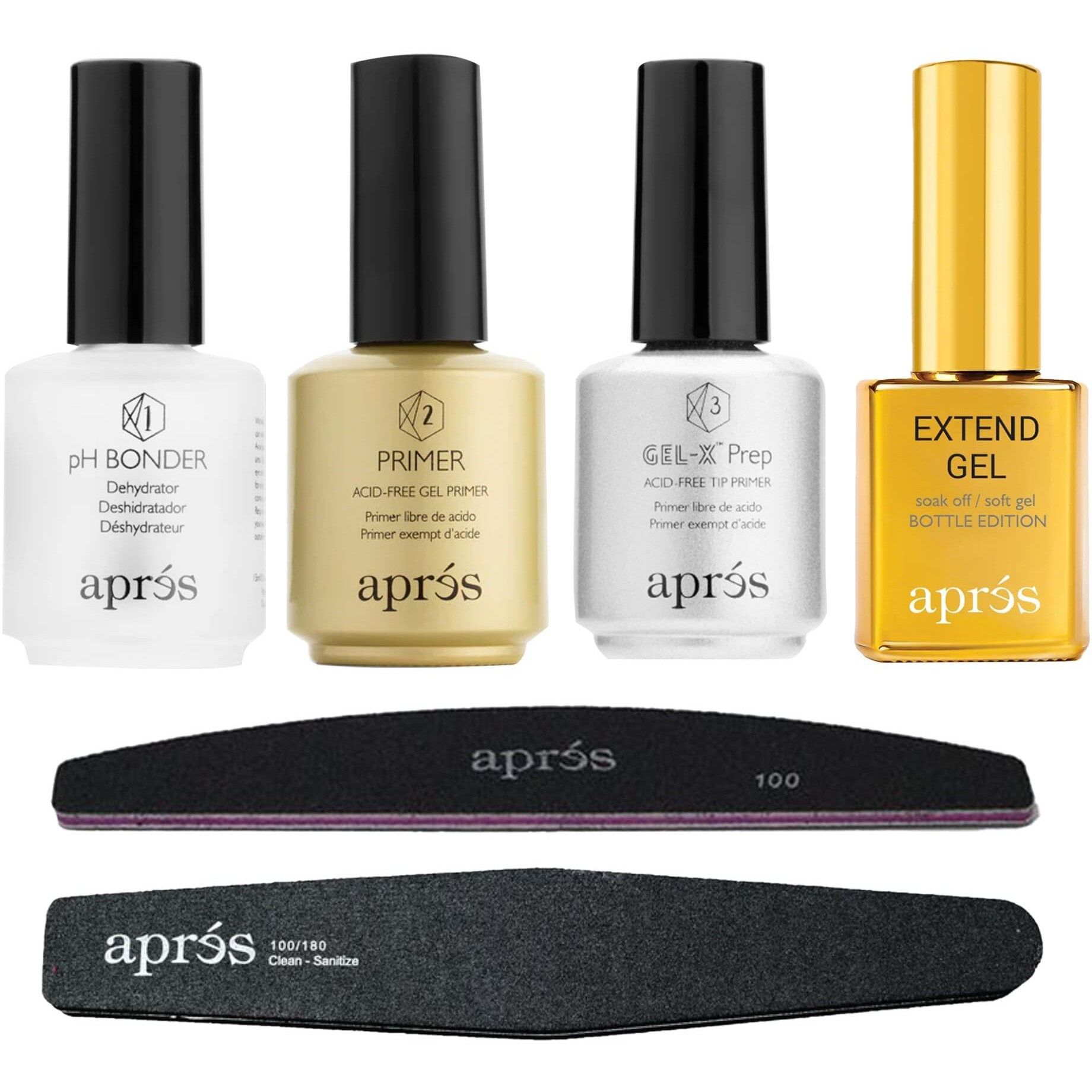 Apres Gel-X Liquid Essentials Set - Extend Gel  Ph Bonder  Acid-Free Gel Primer  Gel-X Prep Tip Primer