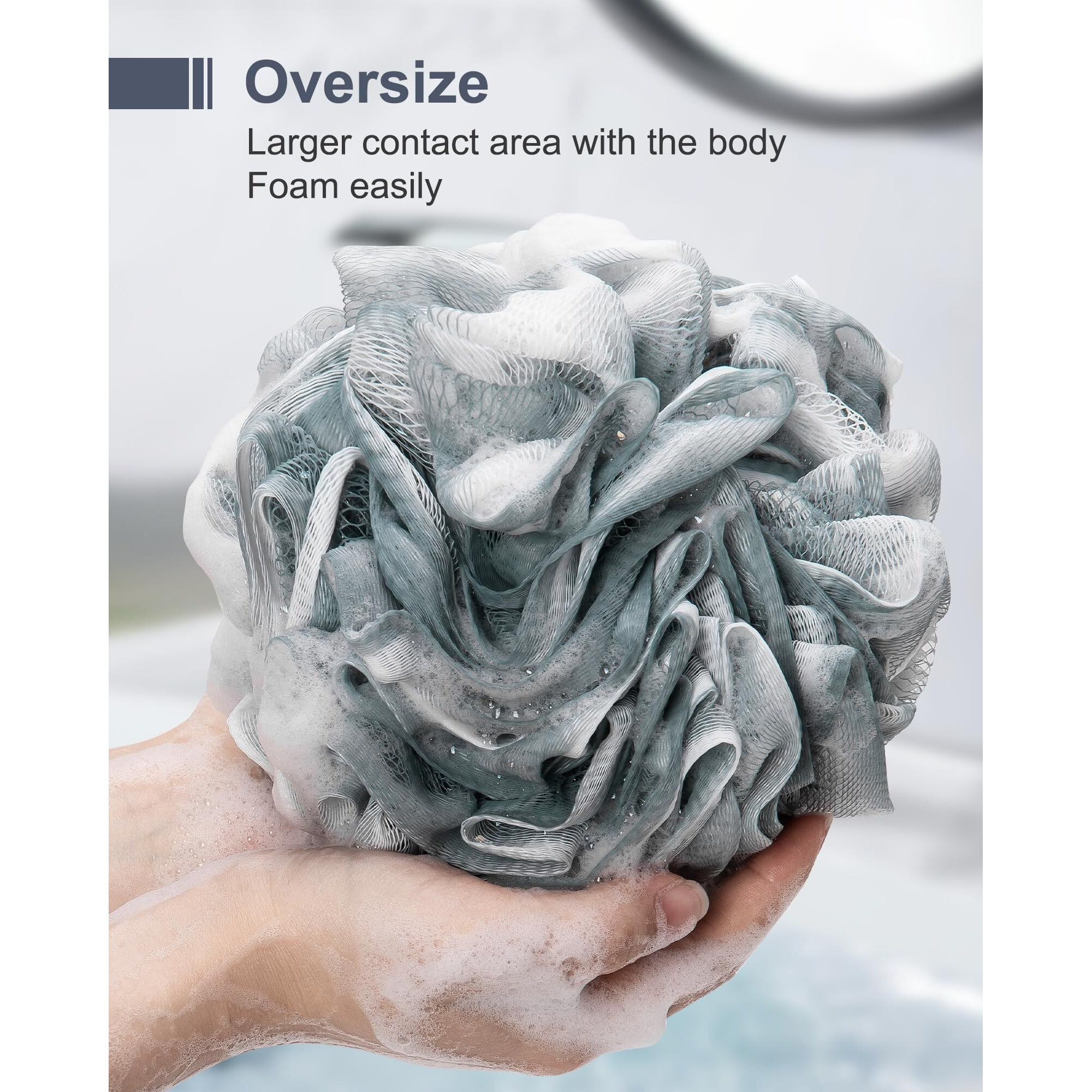 Mtdlyice Loofah Sponge  Xxl Large Loofah 100G 4 Pack  Bath Sponge Soft Mesh Shower Loofah For Men  Body Scrub  Shower Pouf Bath Accessories  For Body Wash  Soap (Blue Gray)