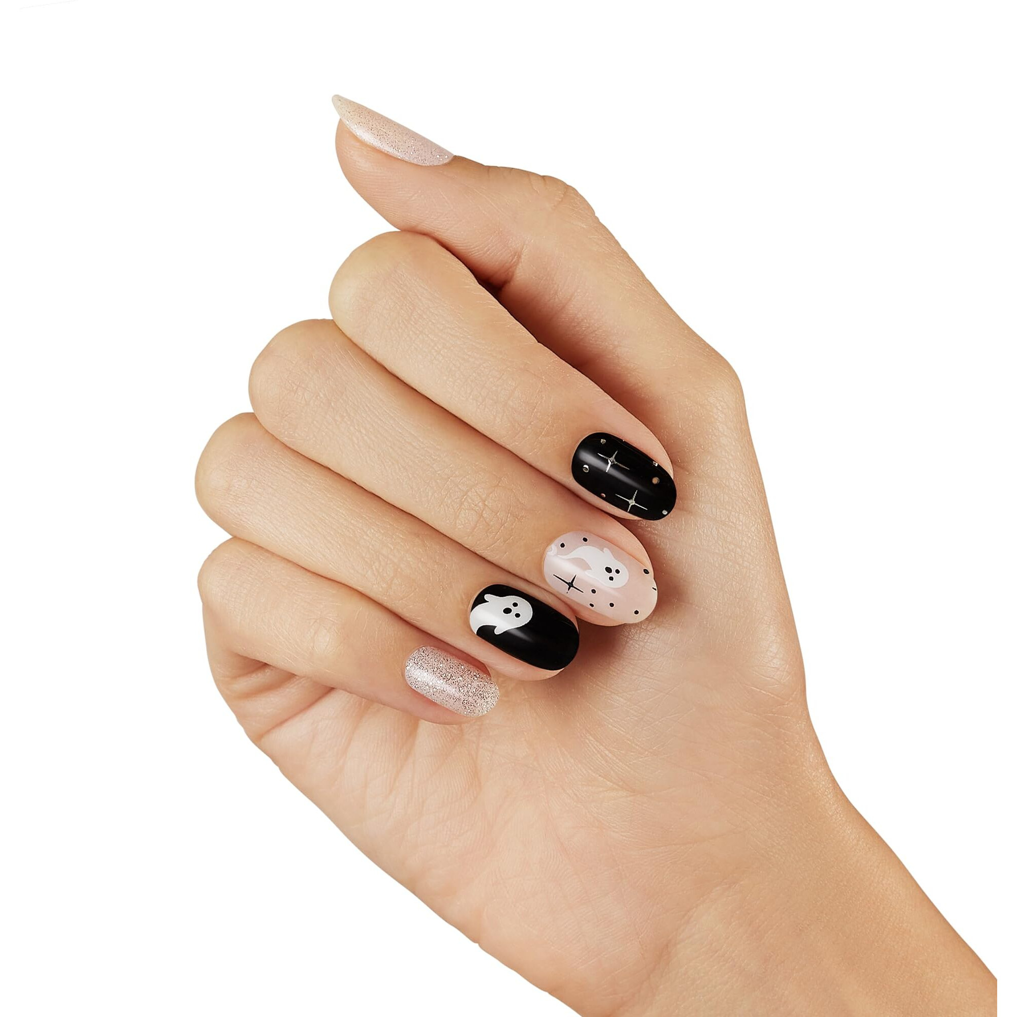 Dashing Diva Gloss Nail Strips - Ghostly Touch | Uv Free  Chip Resistant  Long Lasting Gel Nail Stickers | Contains 32 Nail Wraps  1 Prep Pad  1 Nail File