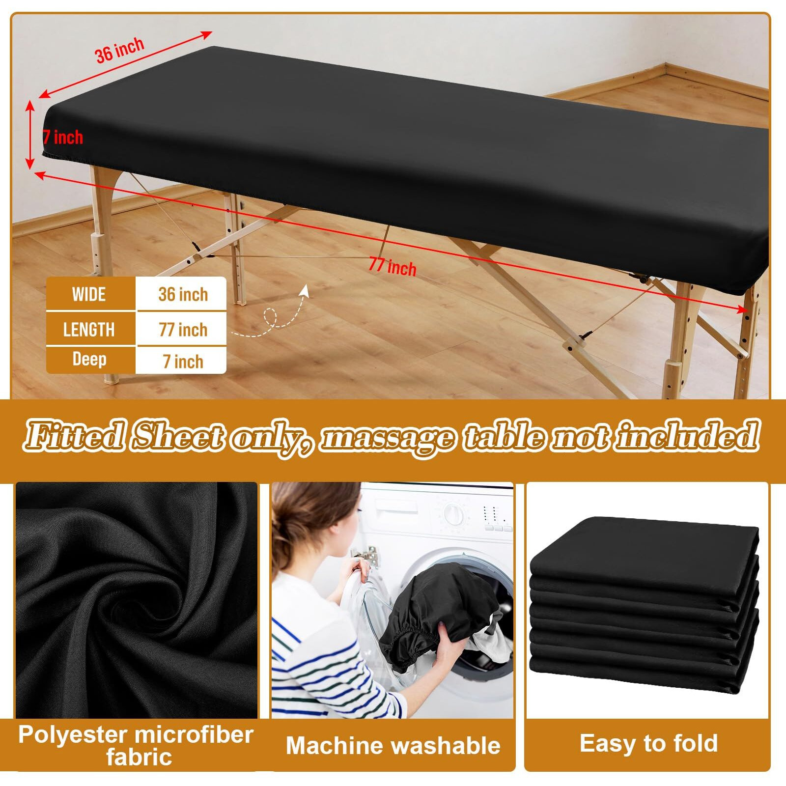 Macarrie 6 Pack Microfiber Massage Table Sheets Soft Massage Table Cover Reusable Spa Bed Sheets Salon Table Protective Cover Massage Table Fitted Sheets(Black)