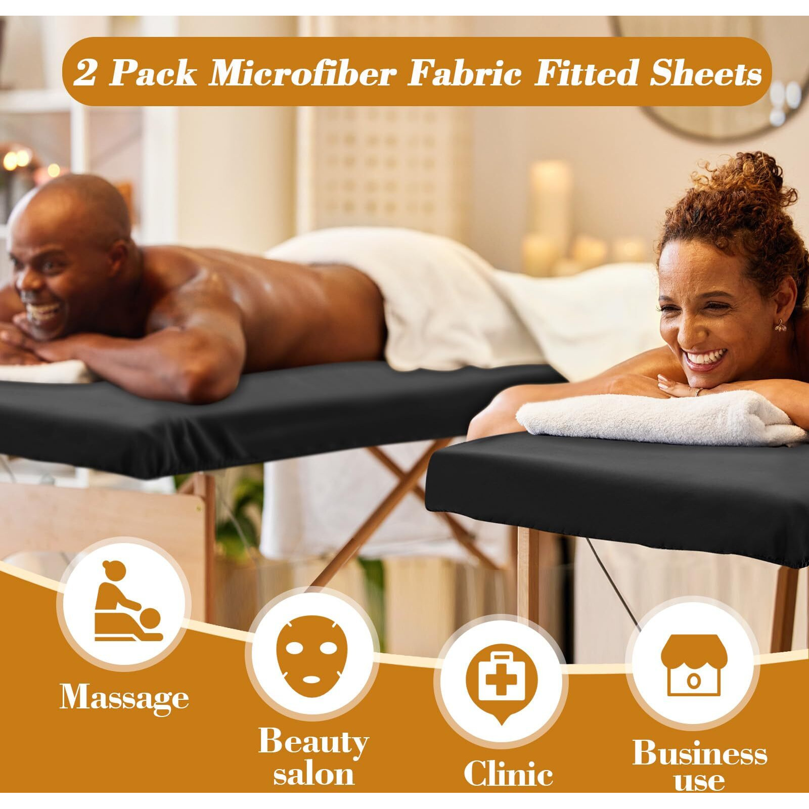 Macarrie 6 Pack Microfiber Massage Table Sheets Soft Massage Table Cover Reusable Spa Bed Sheets Salon Table Protective Cover Massage Table Fitted Sheets(Black)
