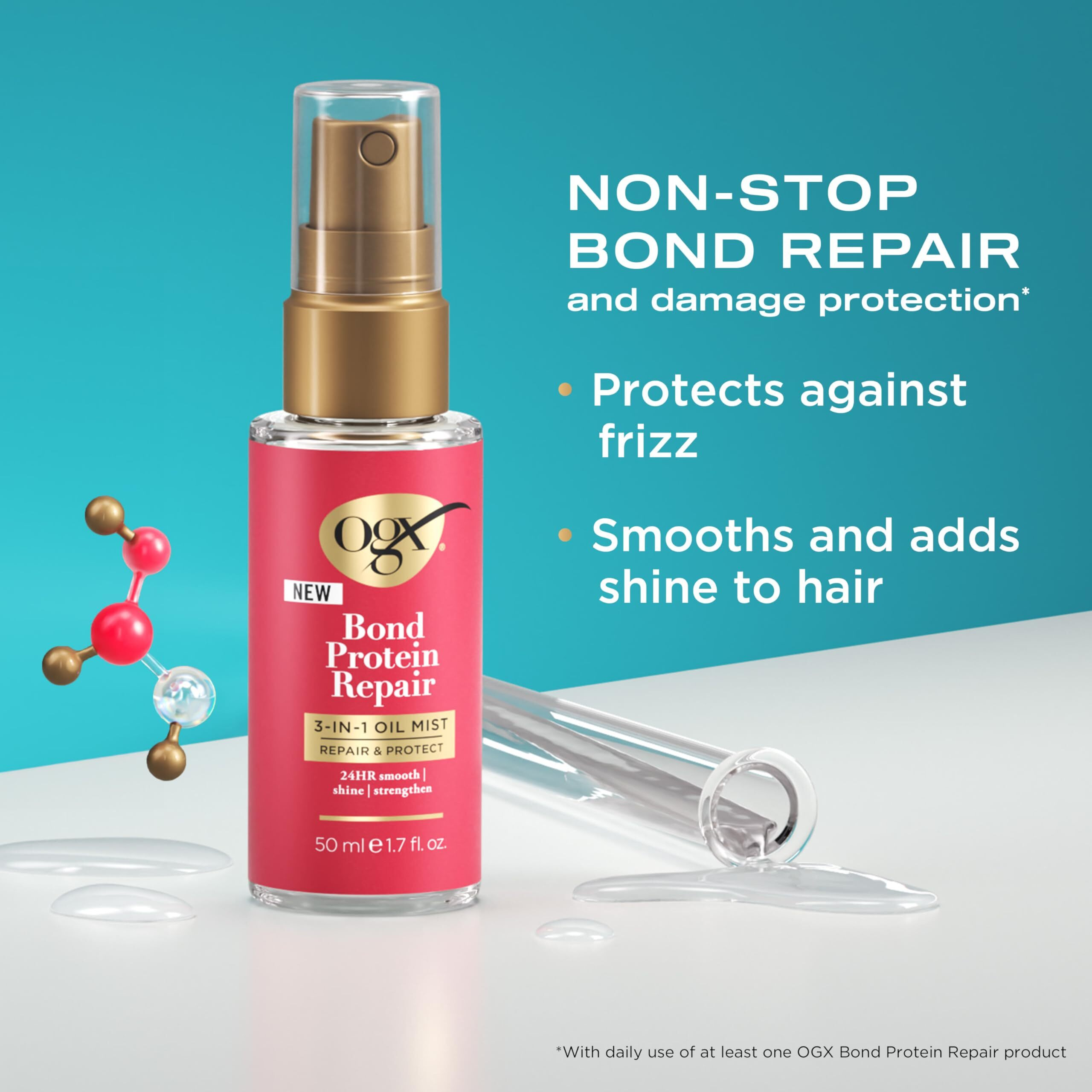 Ogx Repair & Protect Bond Protein Repair 3-In-1 Oil Mist  Multi-Benefit Hair Oil Protects Dry  Damaged Hair Against Frizz  Strengthens  & Maintains Shine  1.7 Fl. Oz