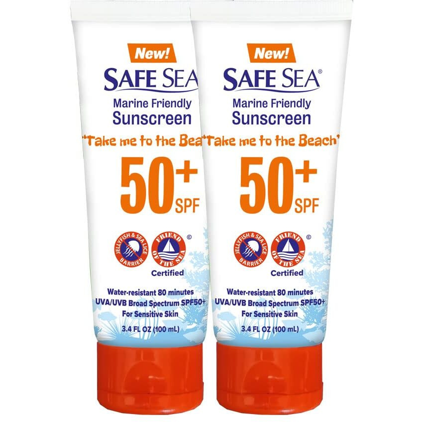 Safe Sea Anti-Jellyfish Sting Protective Lotion - Sunscreen - Sunblock - Sea Lice - Jelly Fish - 50Spf Adults (Tube 3.4 Oz 2 Pack)