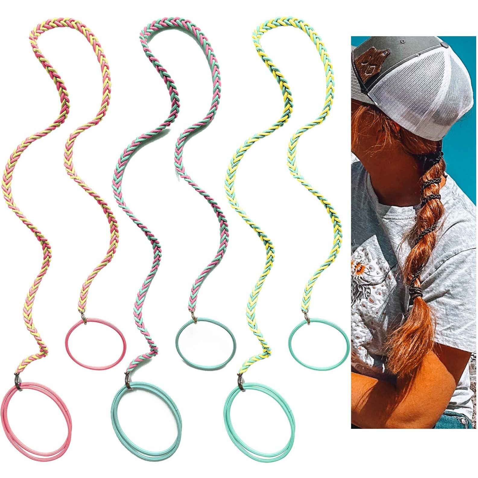 Hair Ties For Sports  Elastic Hair Tie 25 Inch Longhairs Ponytail Holders  Colorful Braided Pony Tail Wrap For Wind And Water 3 Packs A