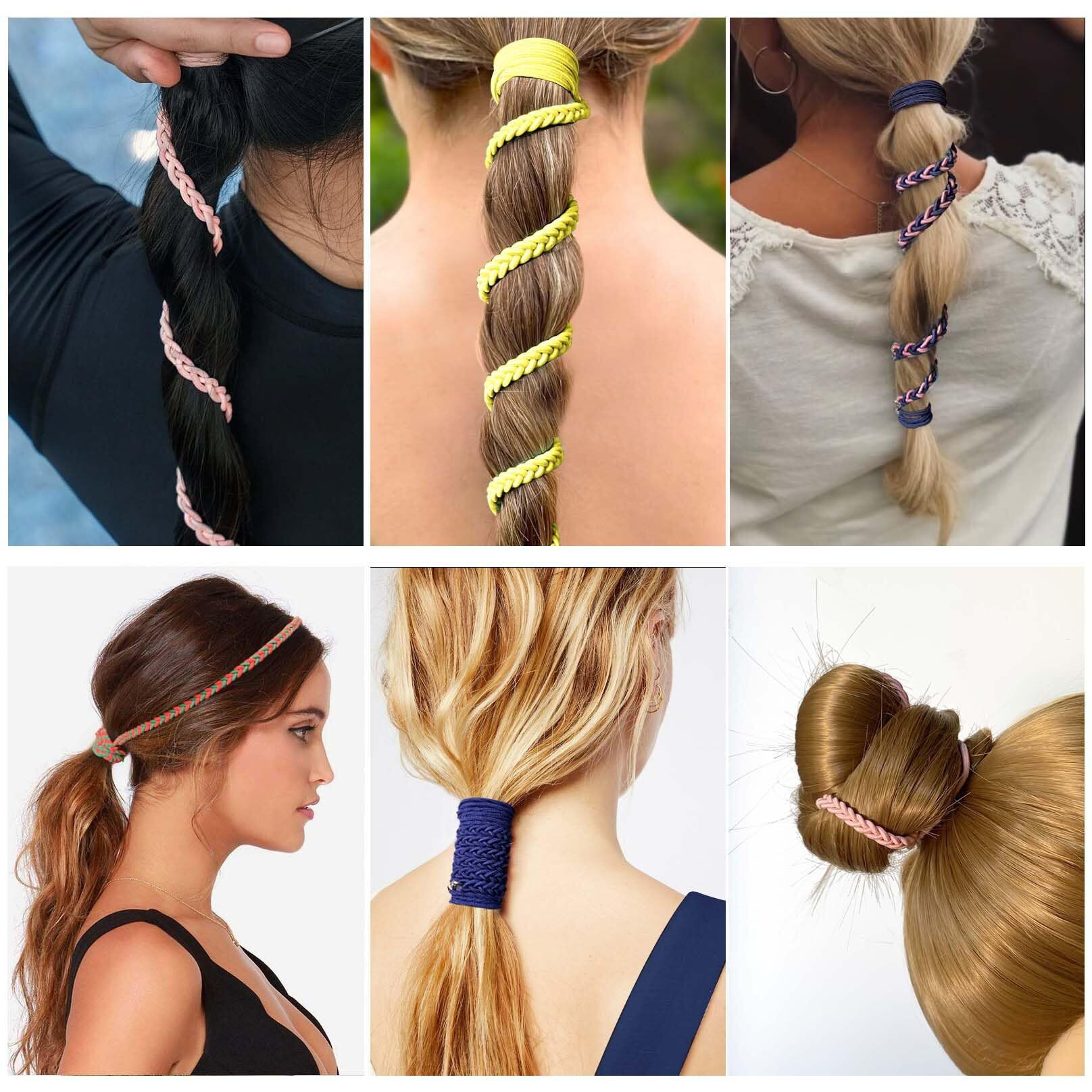 Hair Ties For Sports  Elastic Hair Tie 25 Inch Longhairs Ponytail Holders  Colorful Braided Pony Tail Wrap For Wind And Water 3 Packs A