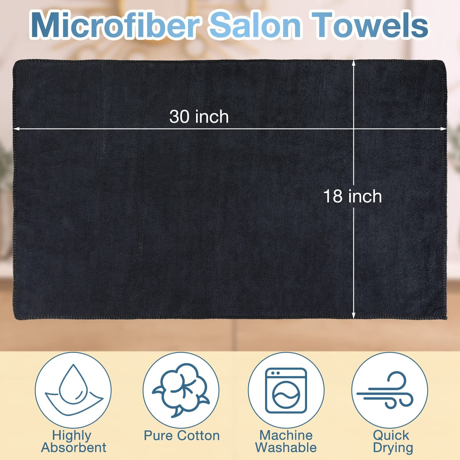 Newwiee 72 Pack Bleach Proof Towels Bulk For Salon Hair Microfiber Towels 18 X 30 Inch Dry Lint Free Hair Drying Towel Hand Towels For Hair  Gym  Bath  Spa  Shaving  Barber(Black)