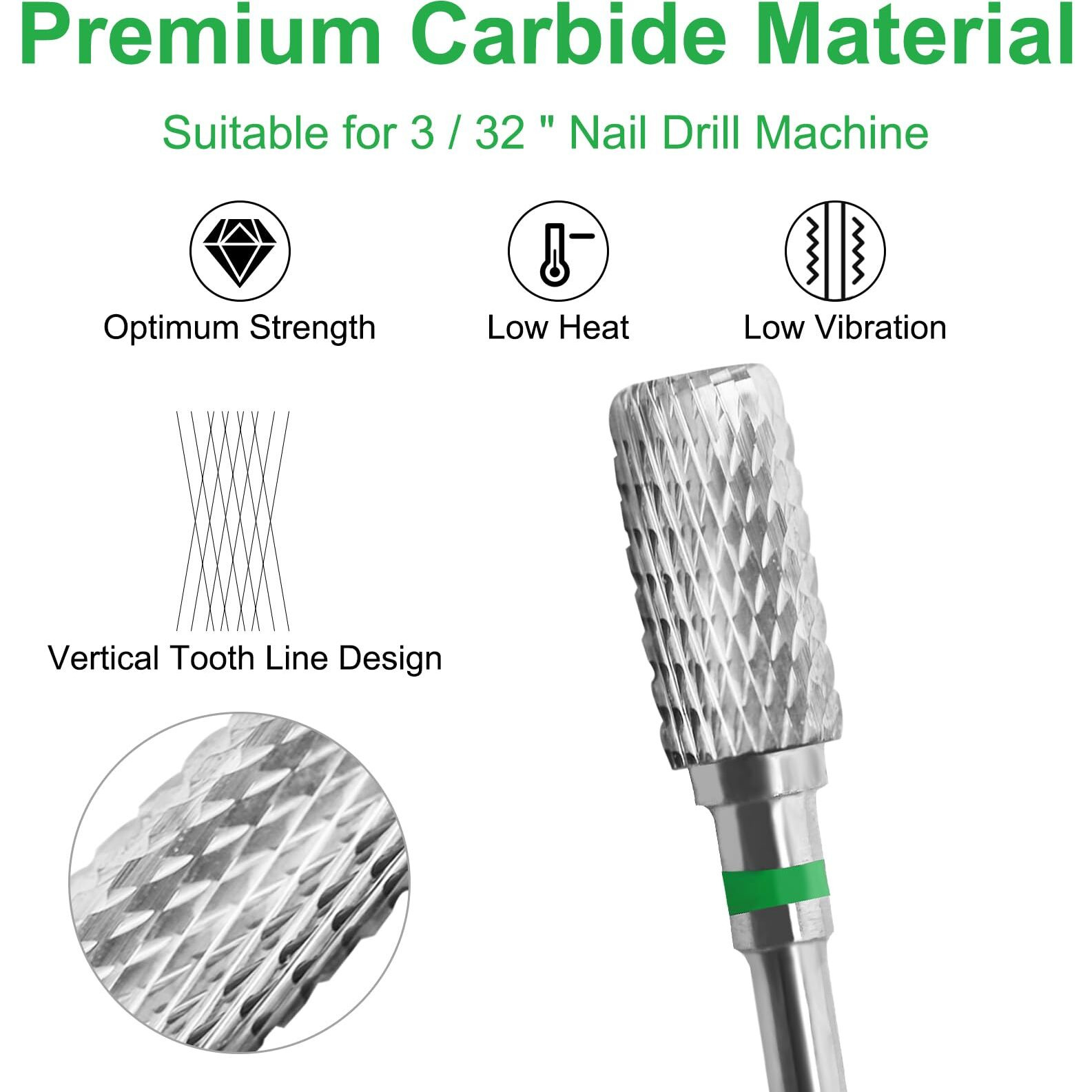 Vnjaoi Professional Electric Nail Drill Bits 3/32"" Carbide Bit Cuticle Drill Bits Nail Files For Fast Remove Acrylic Or Hard Gel Nail Drill Bit For Manicure Pedicure(Silver  Coarse Grit)