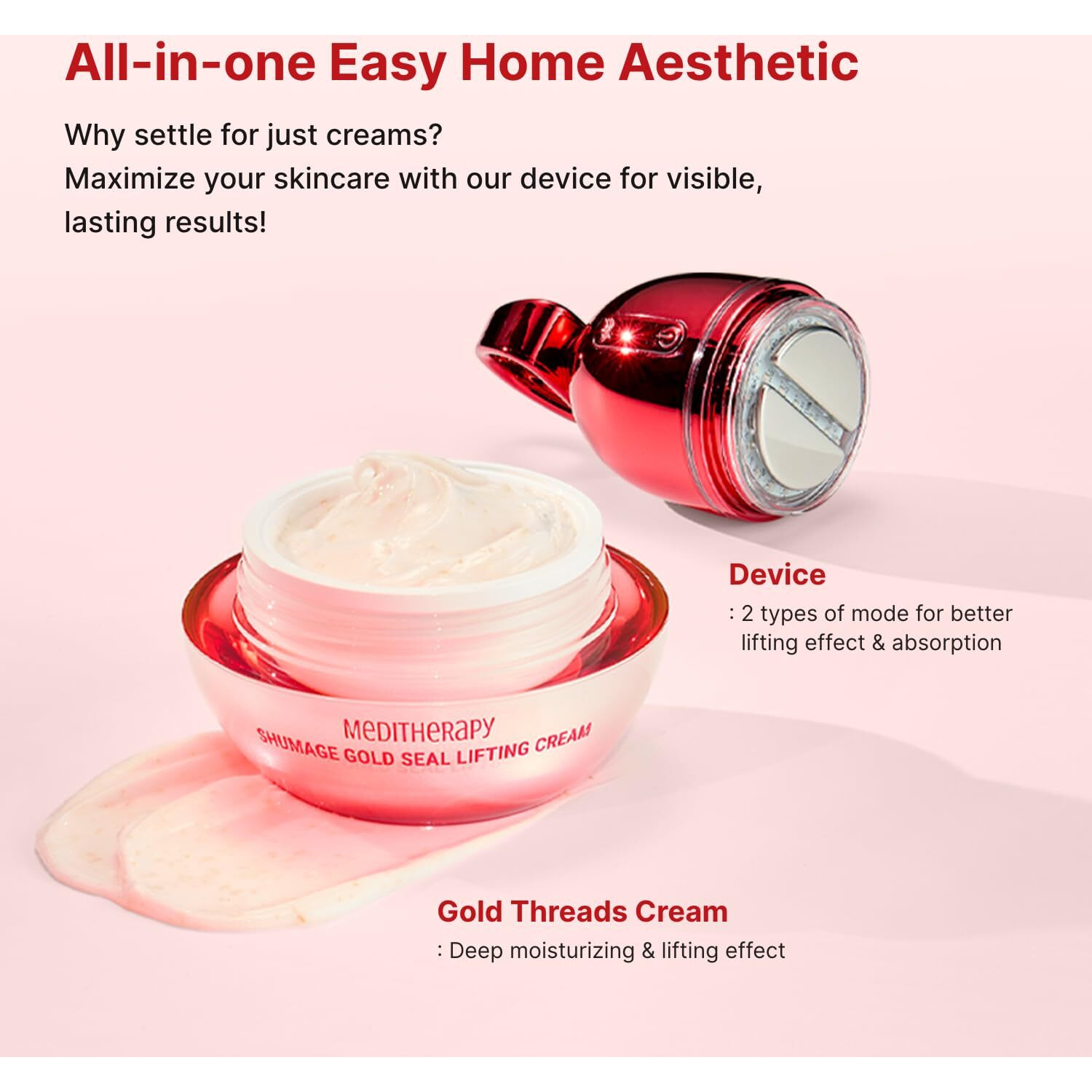 Shumage Gold Seal Lifting Cream+Device - Moisturizer Face Lift Cream  Hydrating & Tightening For Sagging Skin - Korean Face Moisturizer - Microcurrent Facial Device For Radiant Glow Skin - 1.69 Fl. Oz