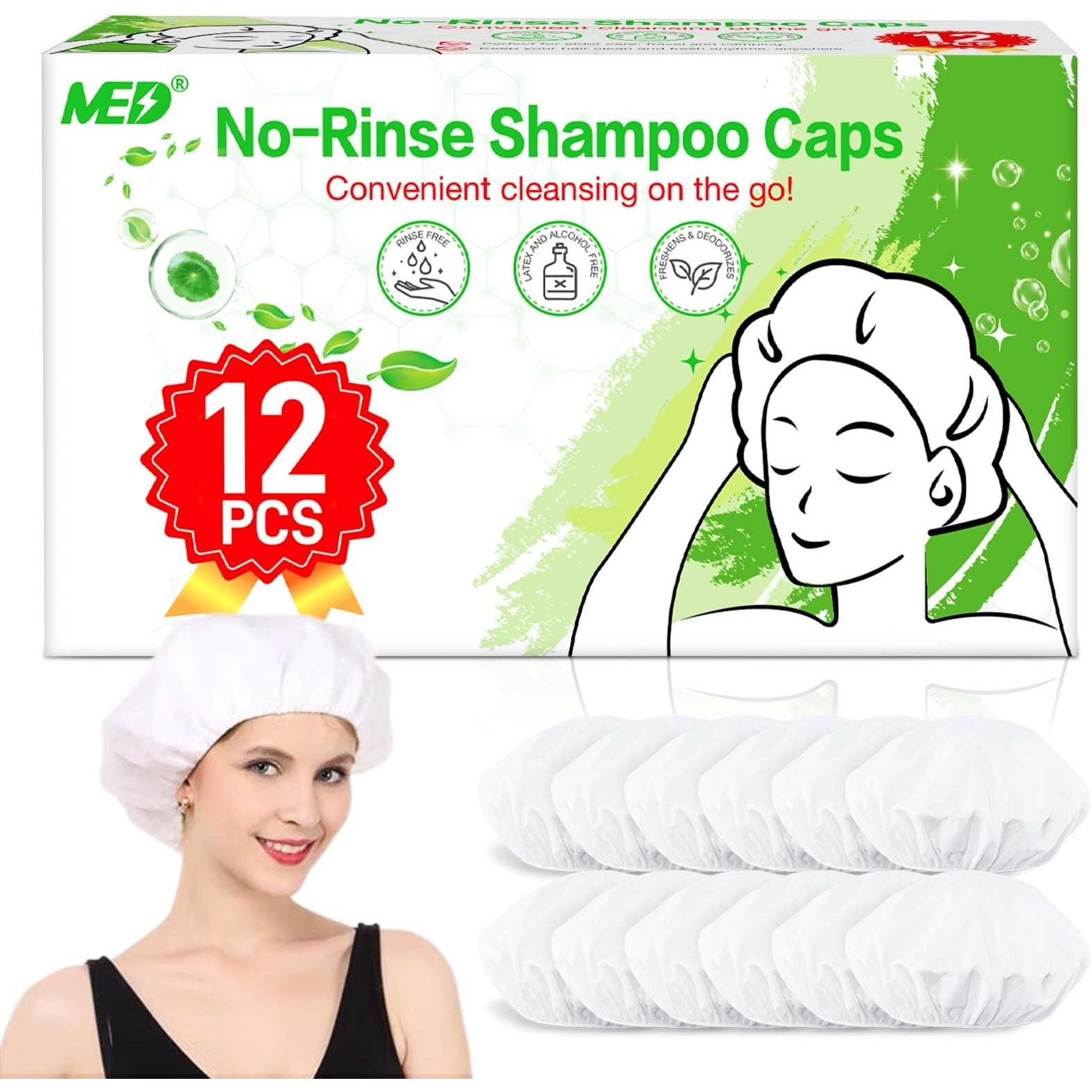 Shampoo Caps No Rinse Waterless Hair Washing Shower Caps 12 Packs For Elderly  Women  Hospital  Camping
