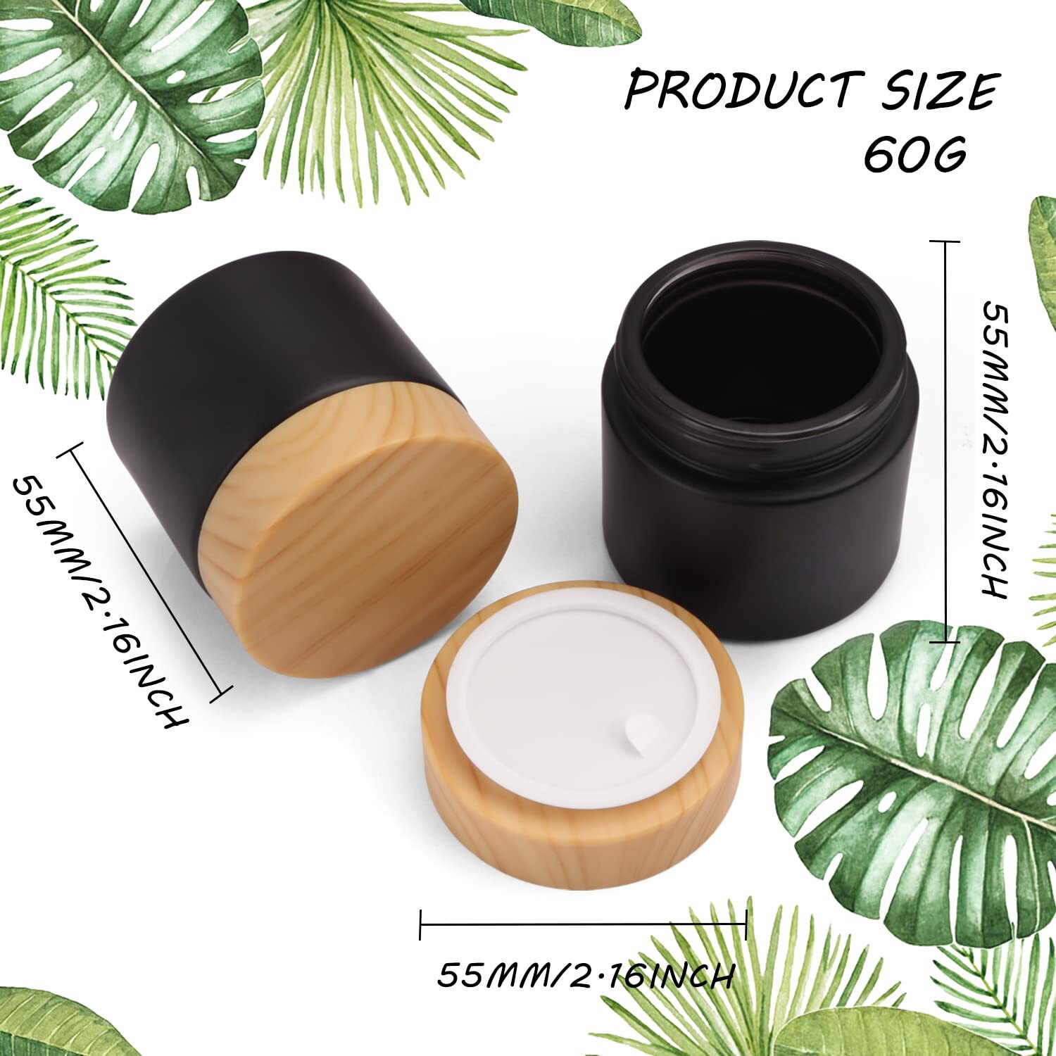 4 Pack 2 Oz Black Glass Cream Jar Empty Frosted Sample Jar Pot With Plastic Lids Inner Liner Travel Storage Jar Container For Lotion  Eyeshadow Moisturiser Gel