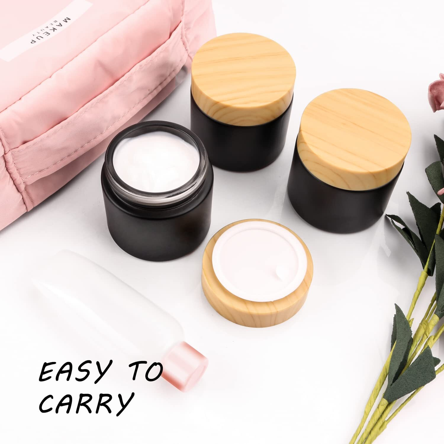 4 Pack 2 Oz Black Glass Cream Jar Empty Frosted Sample Jar Pot With Plastic Lids Inner Liner Travel Storage Jar Container For Lotion  Eyeshadow Moisturiser Gel