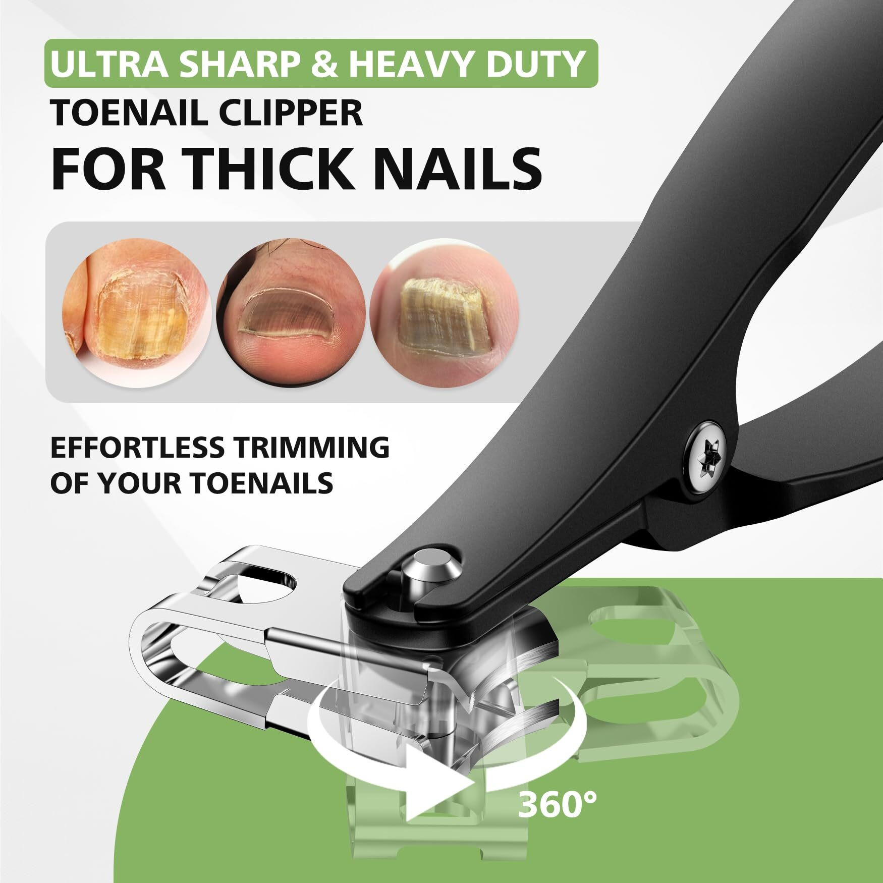 Baluca 360 Rotating Jaw Toenail Clippers For Thick Nails For Seniors - Comfortable Grip Handle Fingernail Clippers  Upgraded Design Nail Cutters Trimmer For Men And Women
