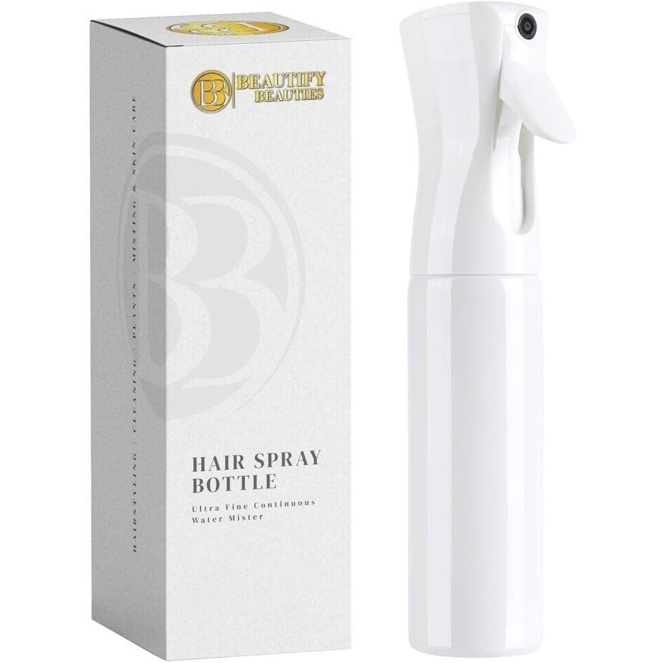 Beautifybeauties Hair Spray Bottle - Ultra Fine Continuous Water Mister For Hairstyling  Cleaning  Plants  Misting & Skin Care (White  6.8 Ounces)