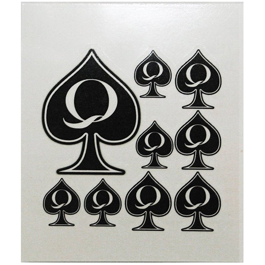 5 Sheet - Queen Of Spades Temporary Tattoo Pack Total 45 Qos Tattoos