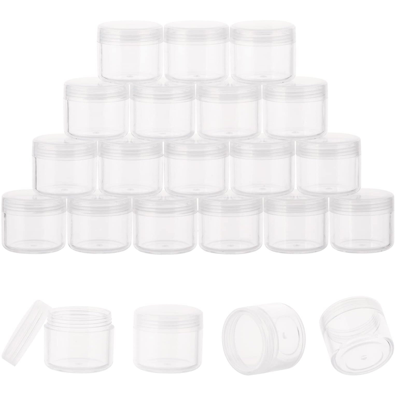 Zejia 20 Gram Plastic Cosmetic Jars With Lids  20 Pieces Small Cosmetic Containers  Travel Size Sample Containers  Round Travel Jars For Lotions  Powder  Makeup  Beauty Products  Slime (20Ml/0.7 Oz)