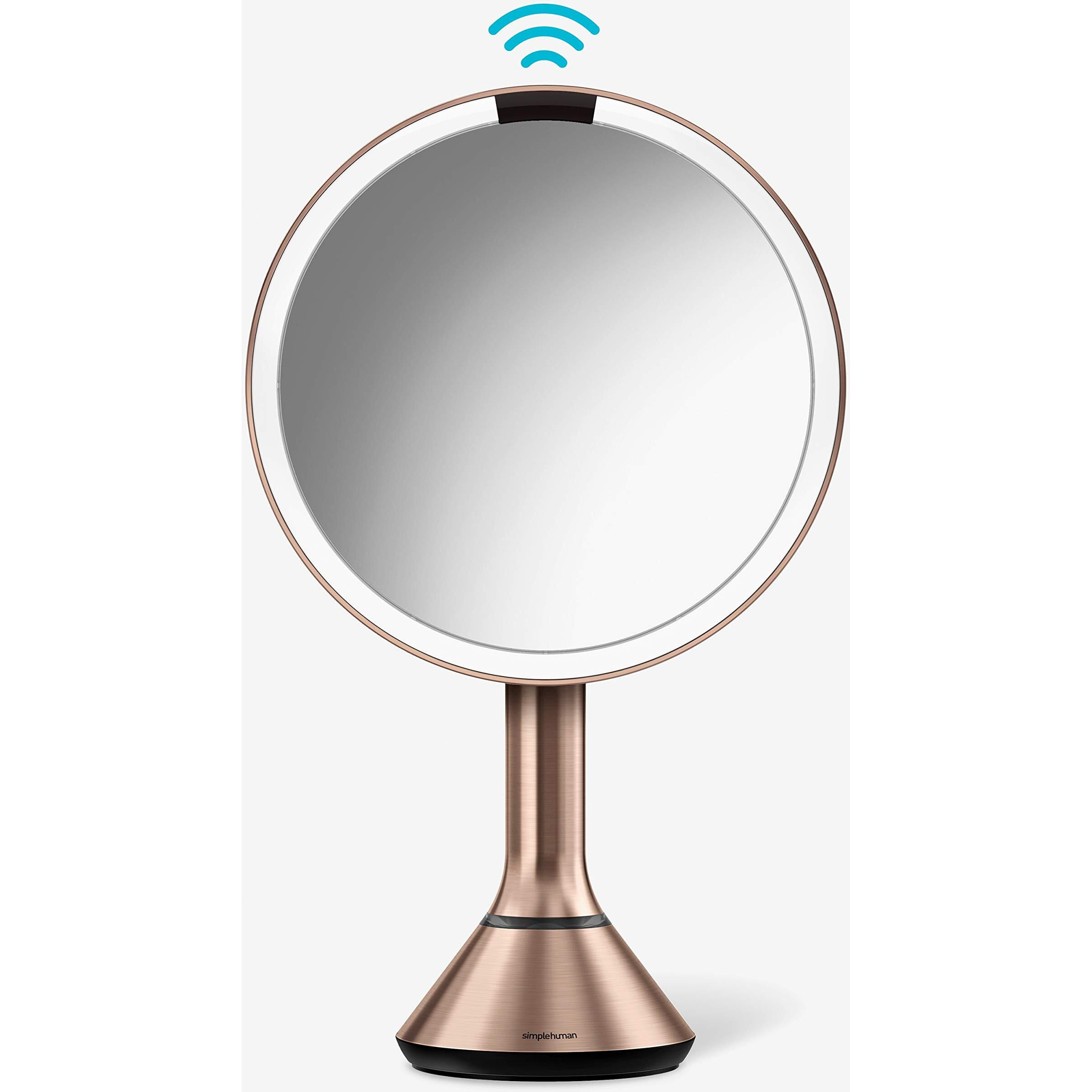 Simplehuman Sensor Mirror  Lighted Makeup Mirror With Magnification (5X)  8"" Round Magnifying Vanity Mirror With Lights  Cordless  Rose Gold Stainless Steel