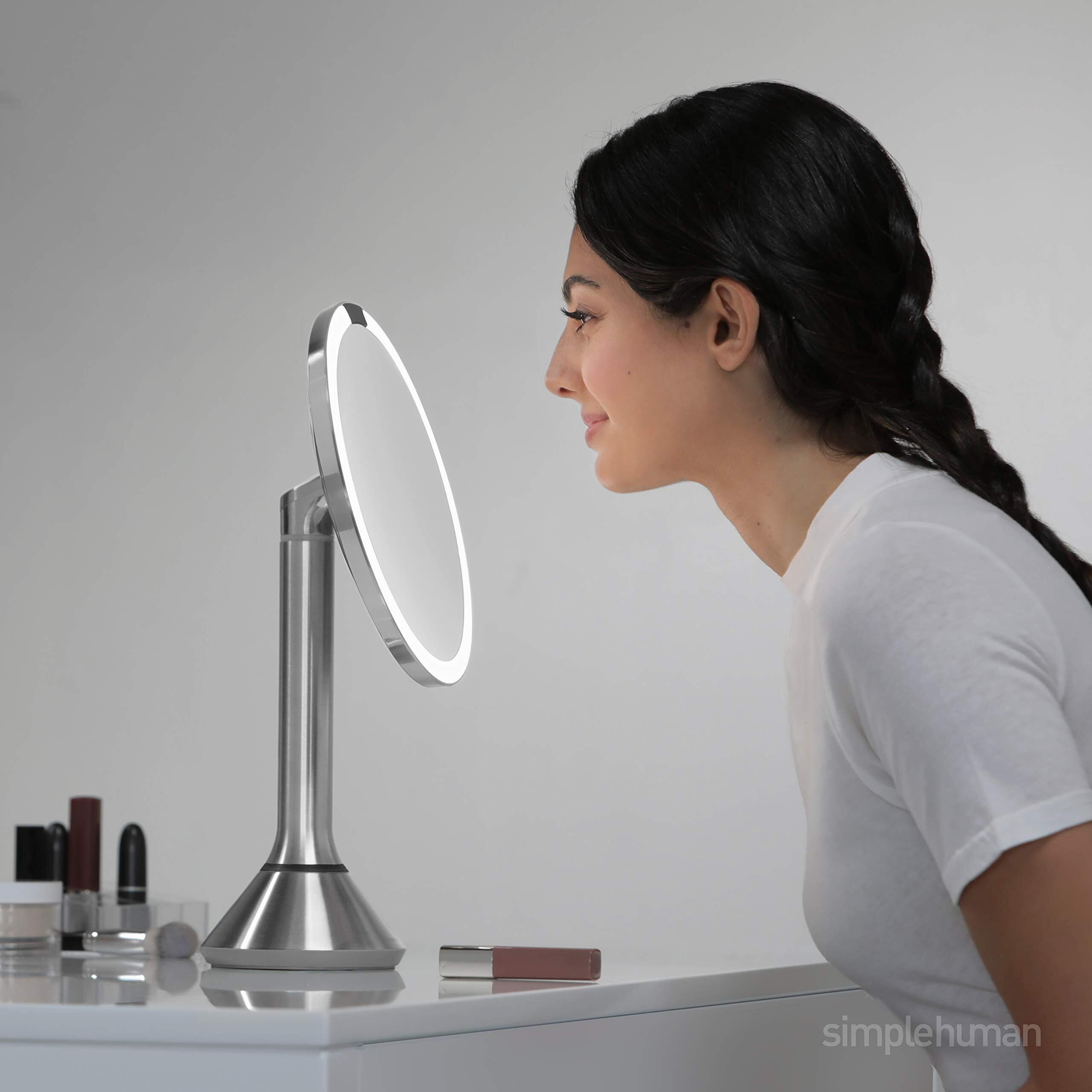Simplehuman Sensor Mirror  Lighted Makeup Mirror With Magnification (5X)  8"" Round Magnifying Vanity Mirror With Lights  Cordless  Rose Gold Stainless Steel