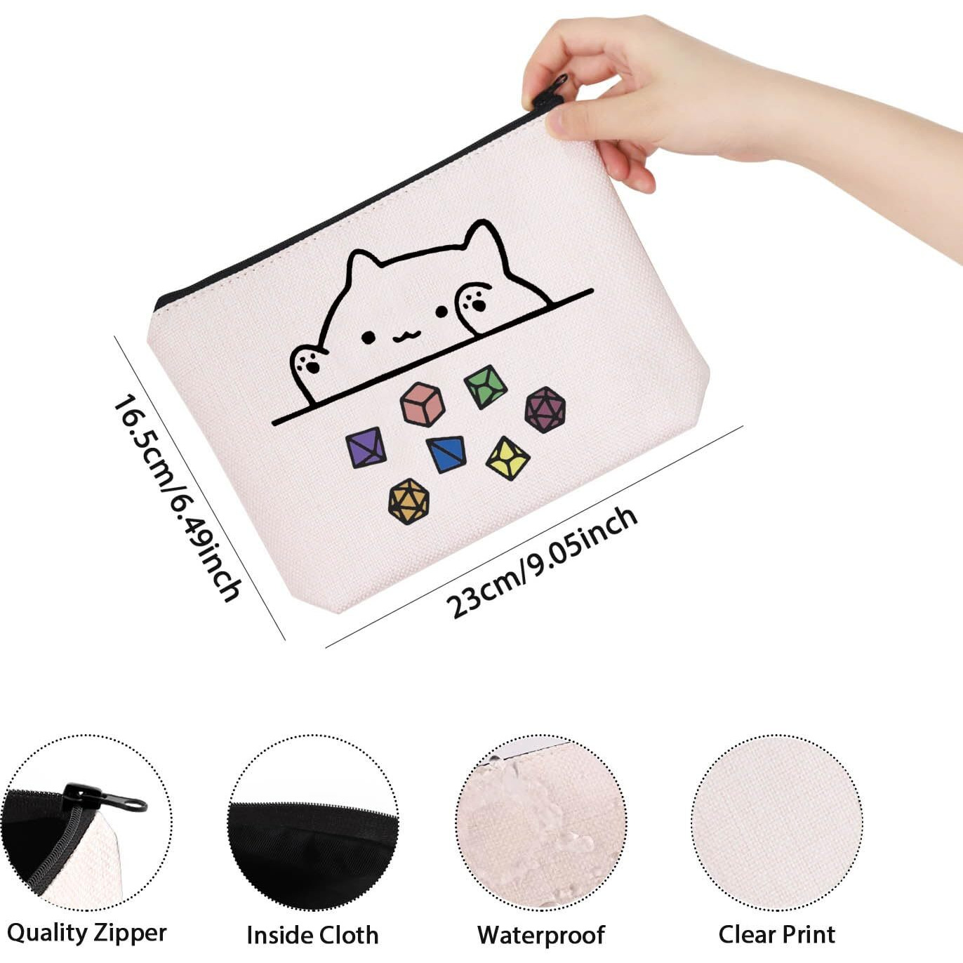 Tsotmo Cat Throwing Dice Dnd Dungeon Master Bag Of Holding Zipper Pouch Gamer Dice Bag (Wt-Dragons Card)