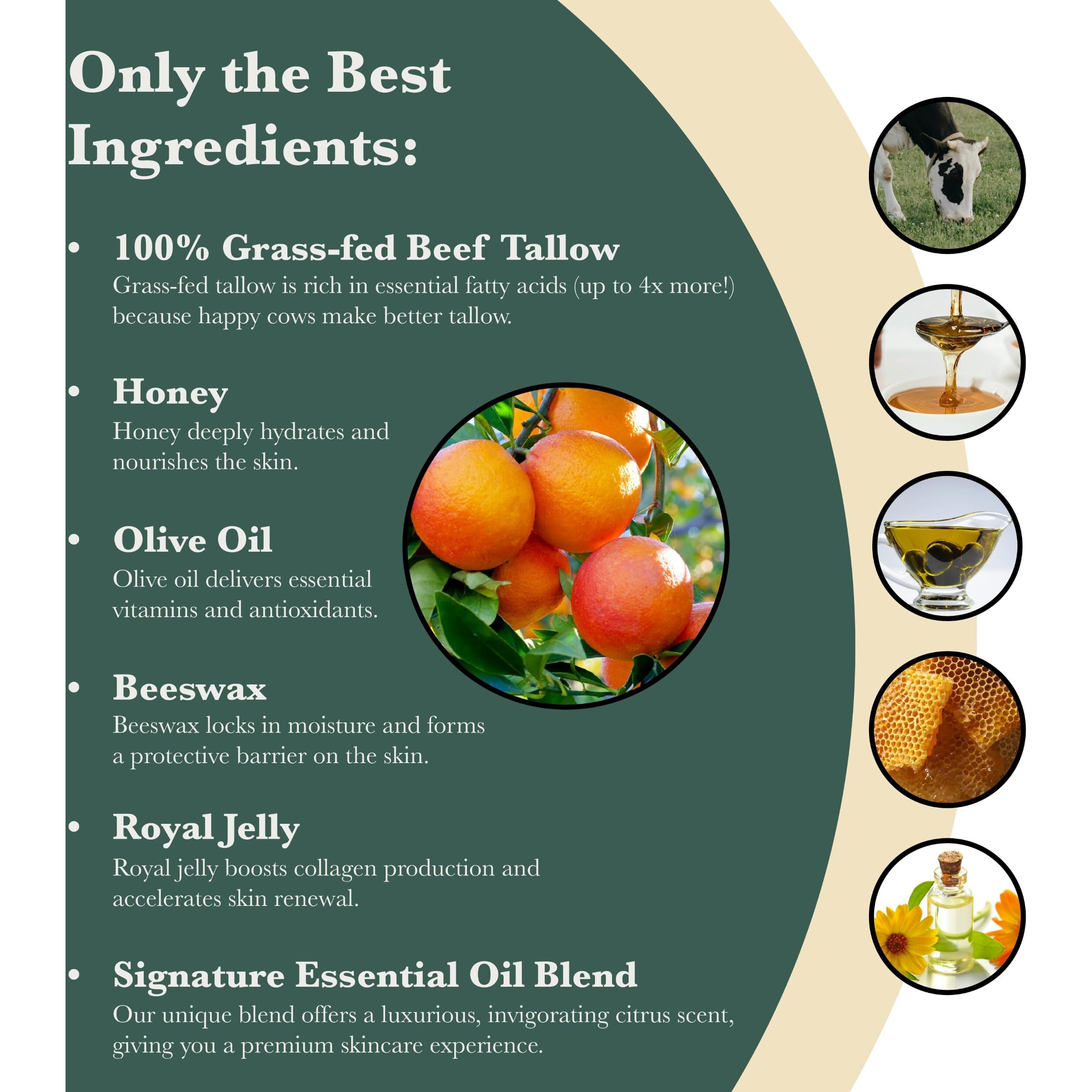 Harvest & Herd Citrus & Honey Tallow Balm - Soothing  Hydrating Complete Nutrition For Skin With Olive Oil  Honey  Beeswax  Royal Jelly And Signature Essential Oil Blend (2Oz 60Ml)