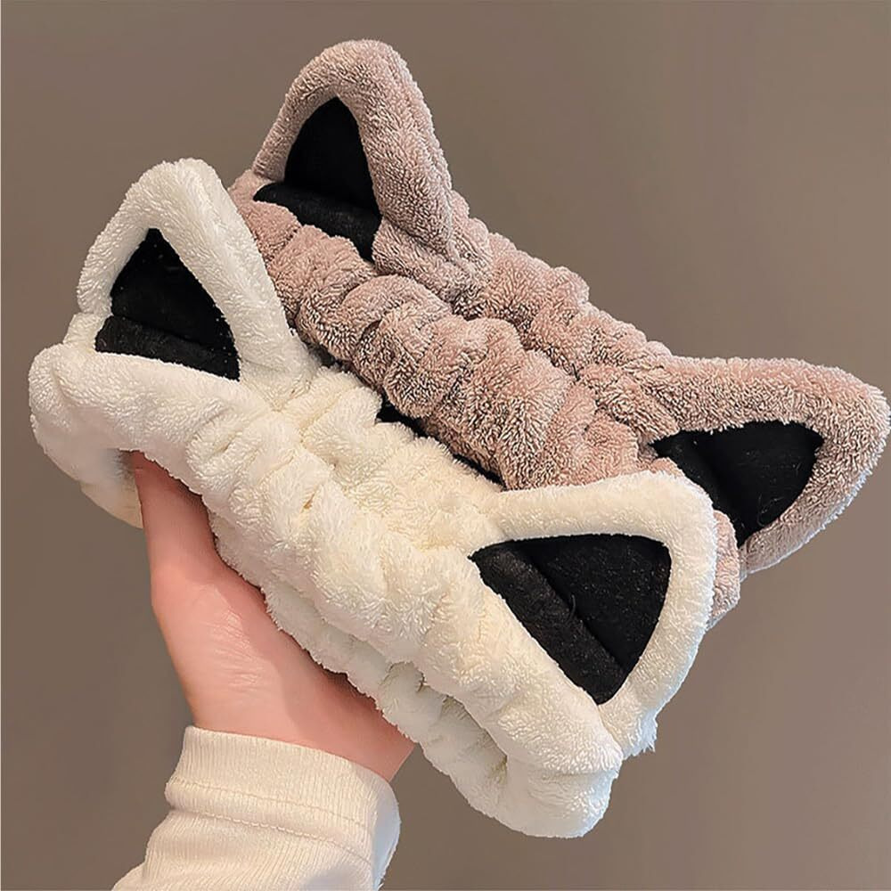 Huachi 2 Packs Cute Cat Spa Headband For Washing Face Makeup Skincare  Animal Headbands For Women Girls Trendy Stuff Gifts Soft Coral Fleece Facial Wash Hair Accessories (Beige+ Khaki)