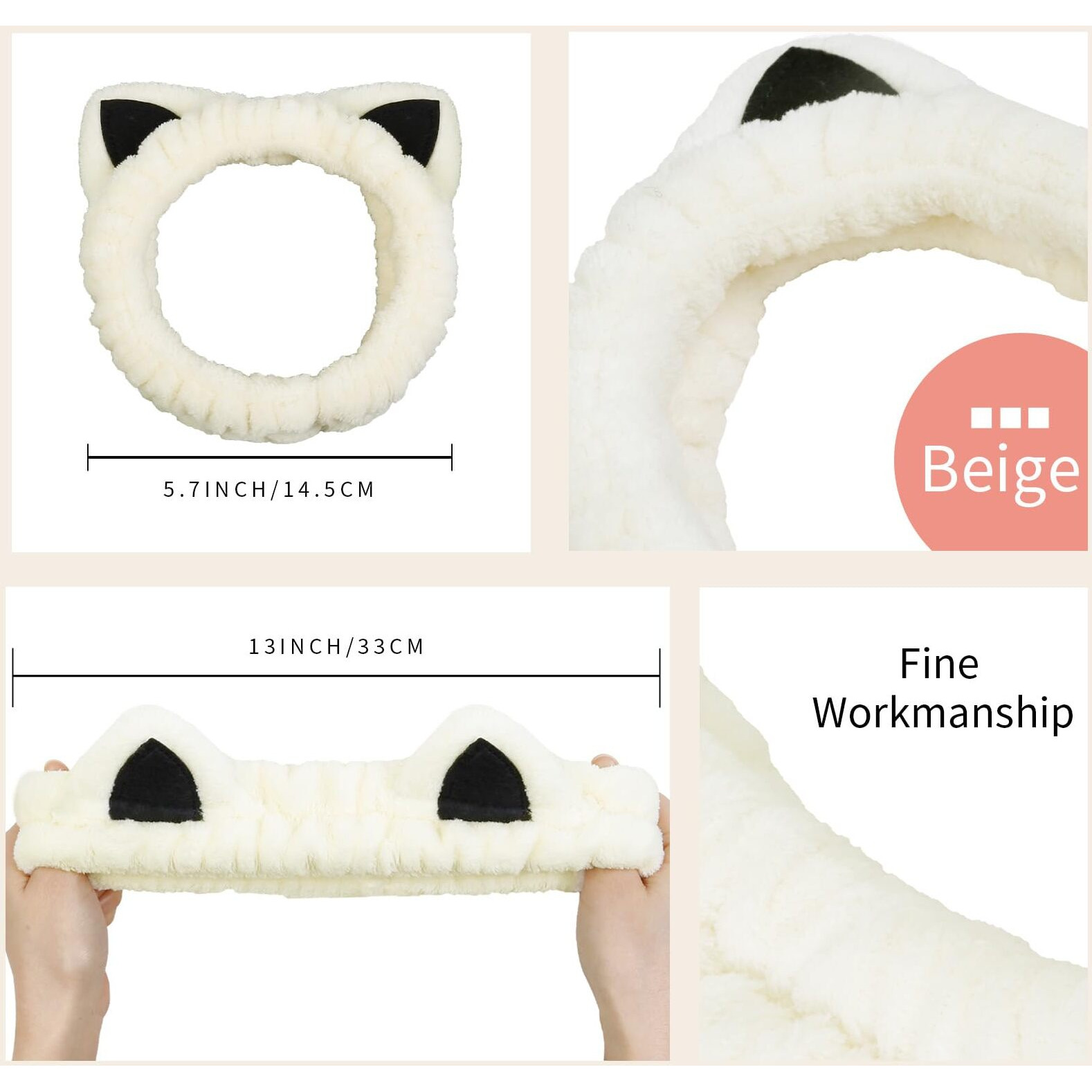 Huachi 2 Packs Cute Cat Spa Headband For Washing Face Makeup Skincare  Animal Headbands For Women Girls Trendy Stuff Gifts Soft Coral Fleece Facial Wash Hair Accessories (Beige+ Khaki)