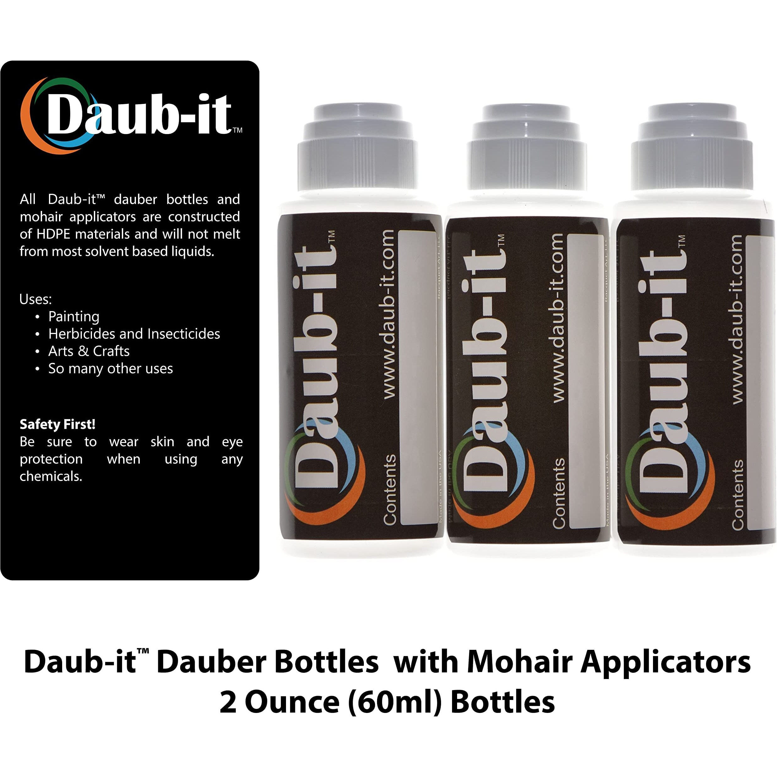 Racquet Art  Llc Daub-It Empty Bottles With Applicators - 2 Oz - Mohair Dauber - 3 Pack