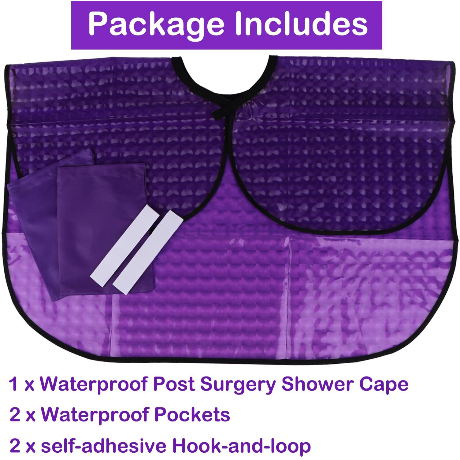 Waterproof Post Surgery Shower Cape Cover Mastectomy Chest Shoulder Arm Shower Protection With Drain Pockets
