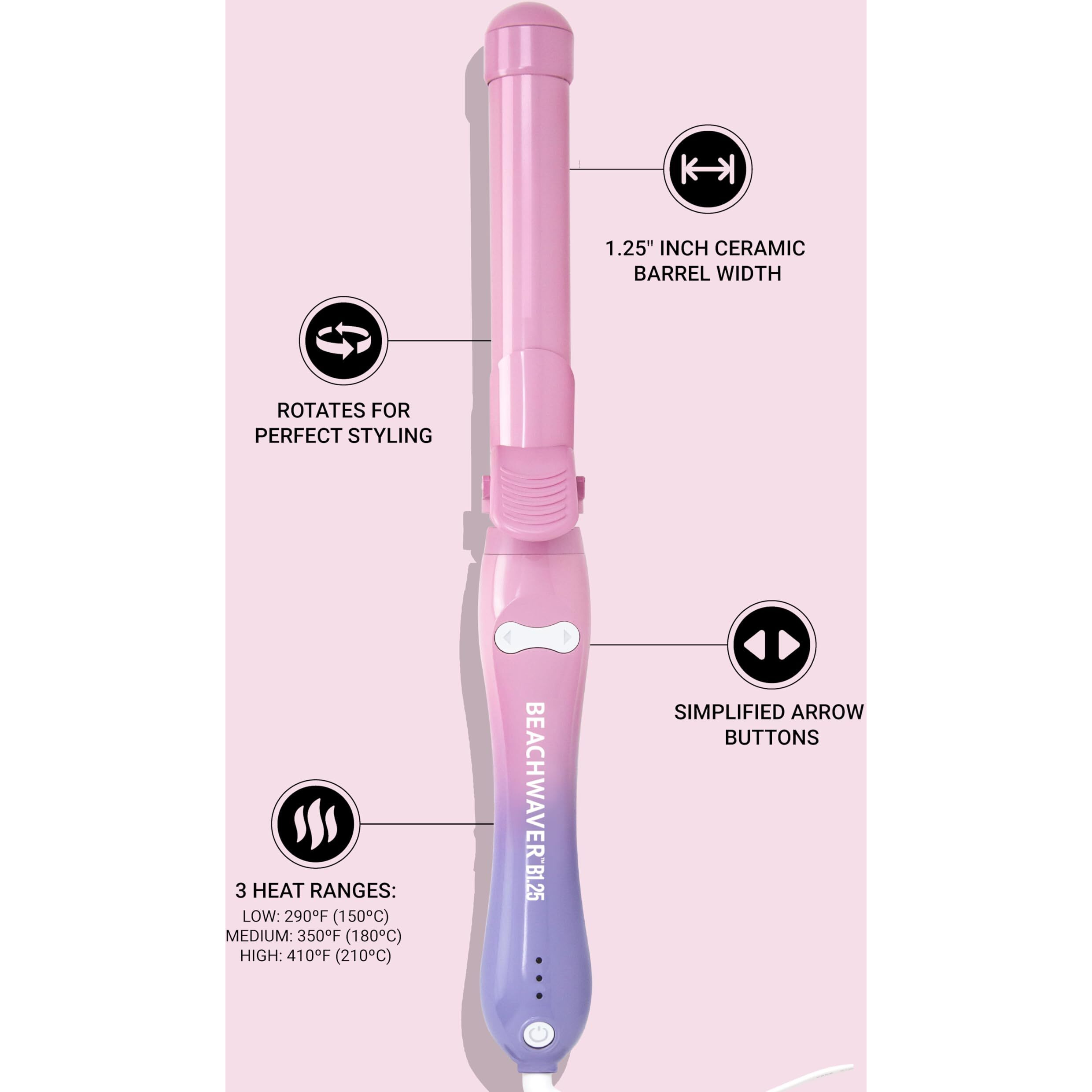 Beachwaver B1.25 Rotating Curling Iron - Automatic 1.25 Inch Ceramic Curling Iron - Easy-To-Use Spinning Wand For Long-Lasting Waves - Auto-Shut Off And Dual Voltage (Bw160) In Pink Sunset