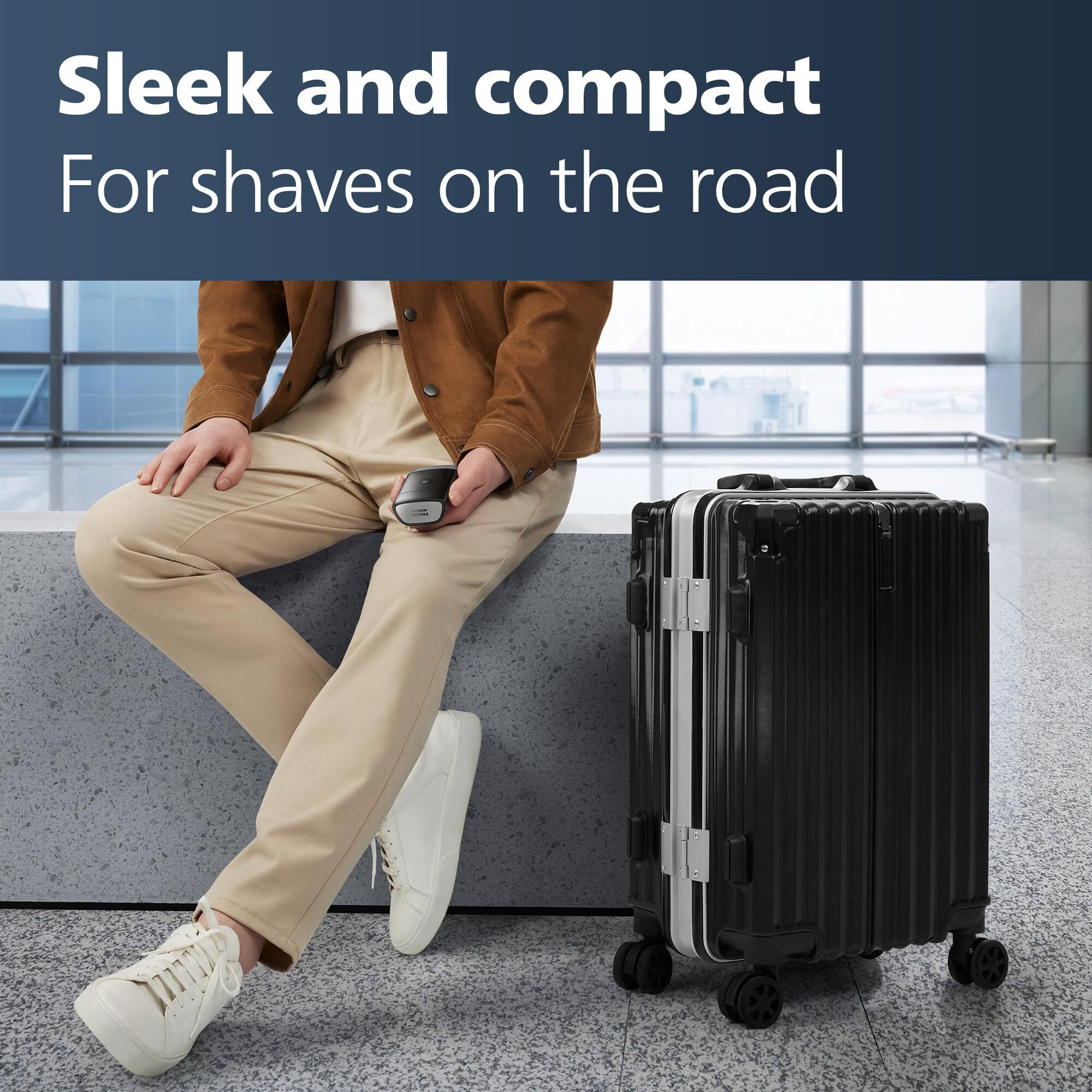 Philips Norelco Compact Portable Men's Travel Electric Wet & Dry Facial Shaver  Rechargeable For On-The-Go  2 Month Battery Life On 1 Charge  Waterproof  With Travel Case & Protective Cap  Pq888/81