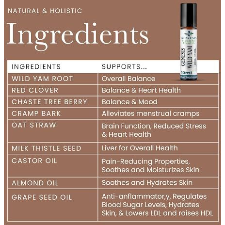 Genesis Wild Yam Roll On Natural Hormonal Support - Promotes Relief From Menopause & Perimenopause Symptoms. Hot Flashes  Night Sweats  Mood Swings  And Low Energy. Natural & Organic Made In The Usa