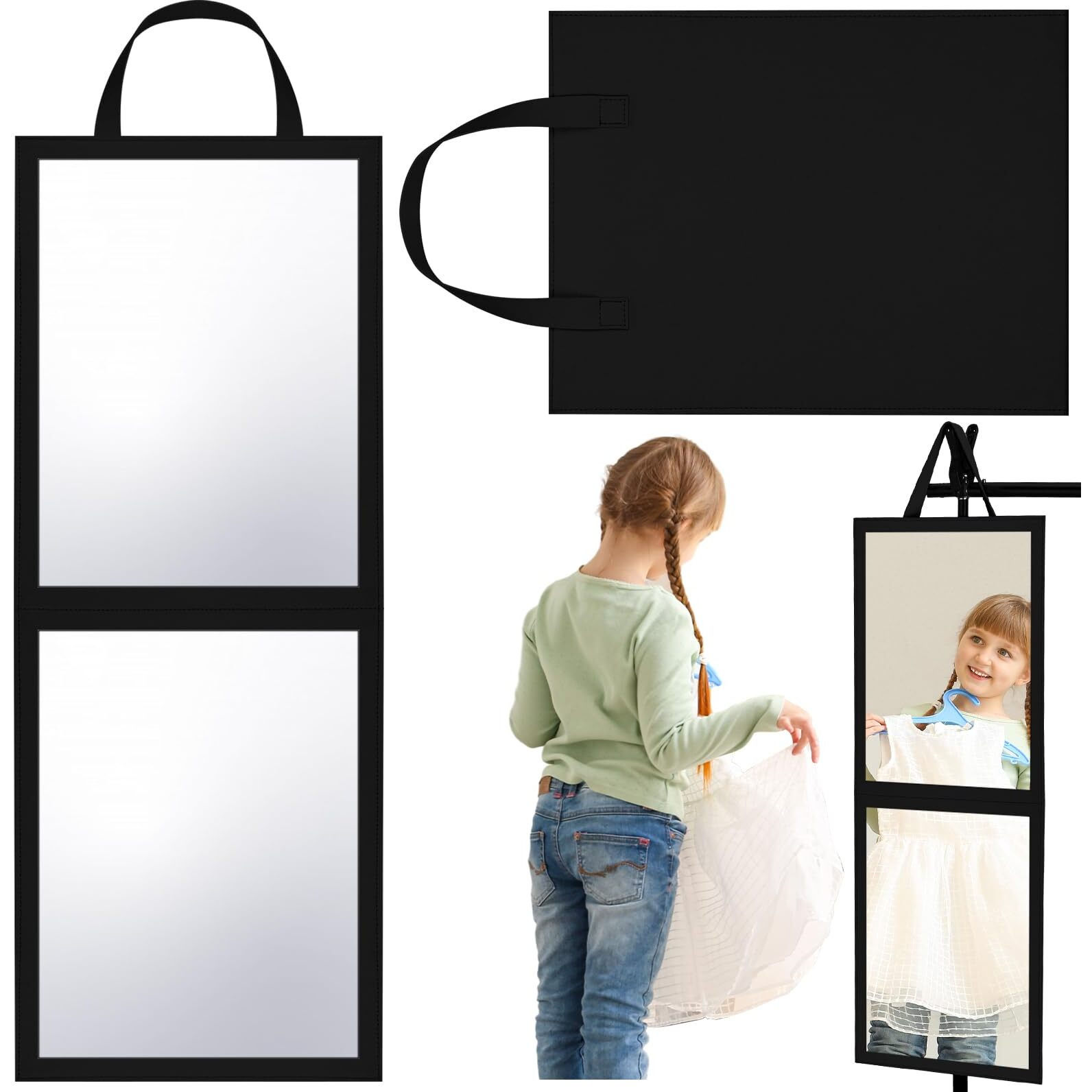 Glikceil Travel Foldable Full Length Mirror 33.5 X 13.4 Inch Backstage Folding Hanging Mirror Dance Bag Mirror Christmas For Gifts Dance Bag Dancers Artists Aestheticians Home Spa Events(Black)