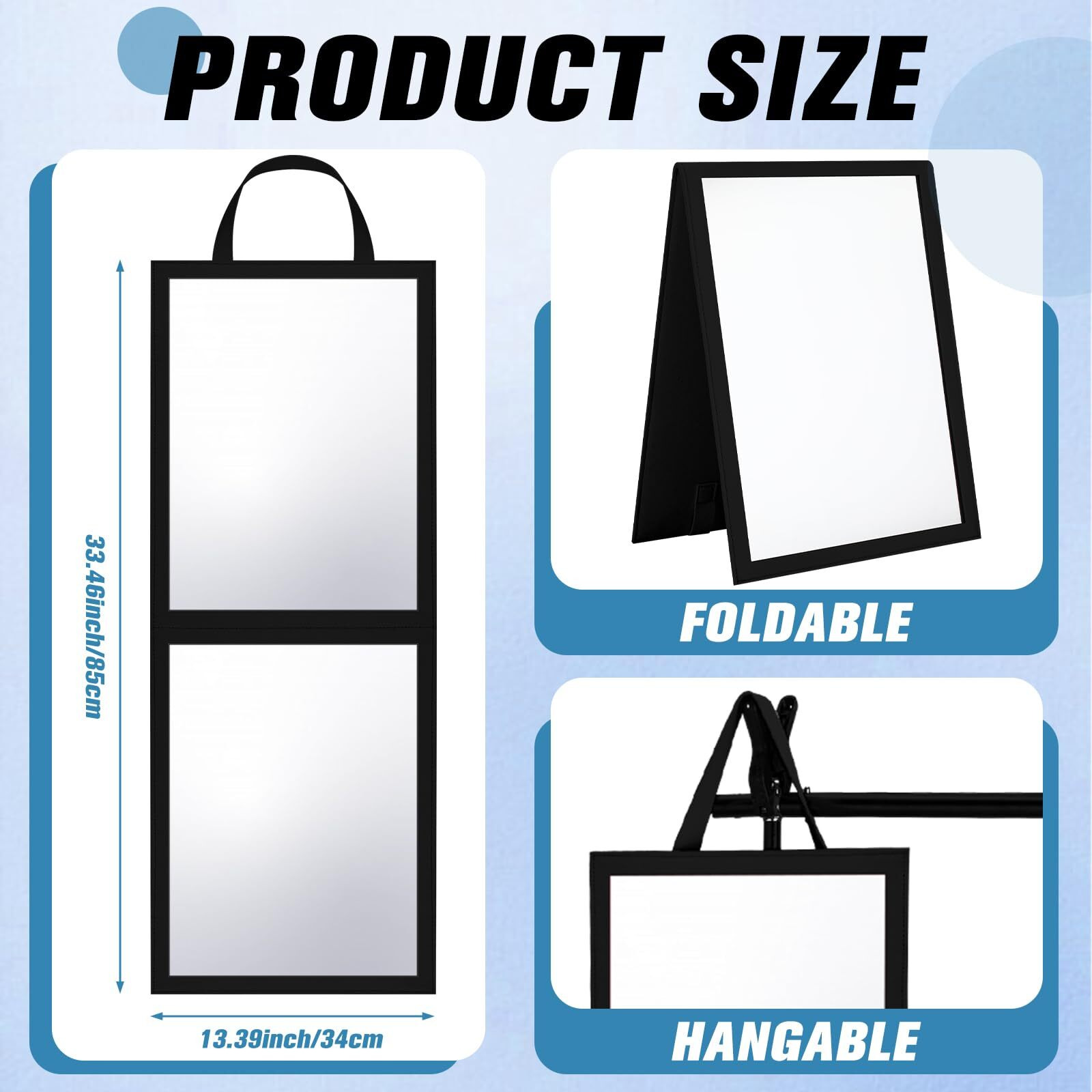 Glikceil Travel Foldable Full Length Mirror 33.5 X 13.4 Inch Backstage Folding Hanging Mirror Dance Bag Mirror Christmas For Gifts Dance Bag Dancers Artists Aestheticians Home Spa Events(Black)