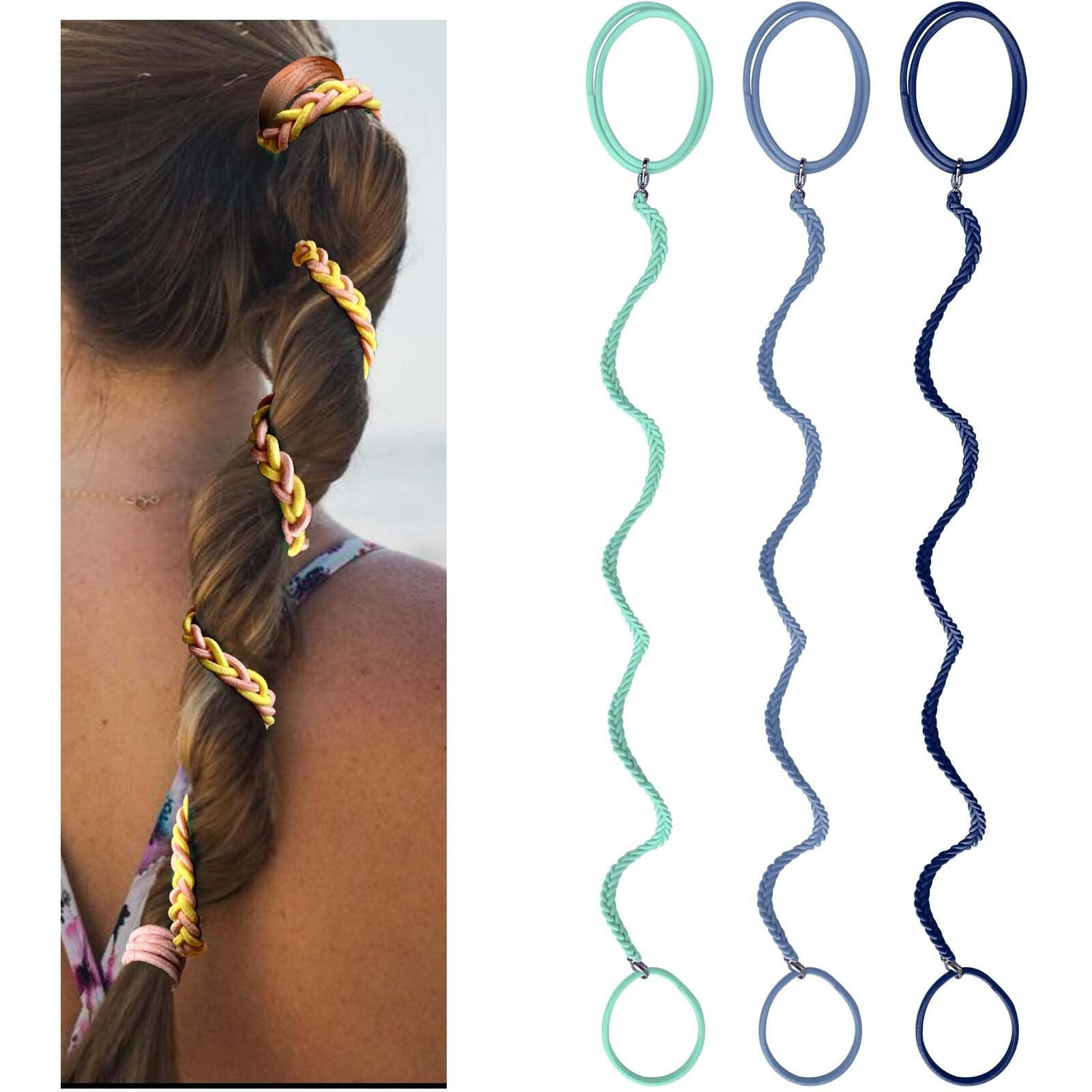 Elastic Hair Ties For Sports  16 Inch Long Ponytail Holders For Man  Mix Color Braided Pony Tail Wrap For Wind And Water 3 Pcs