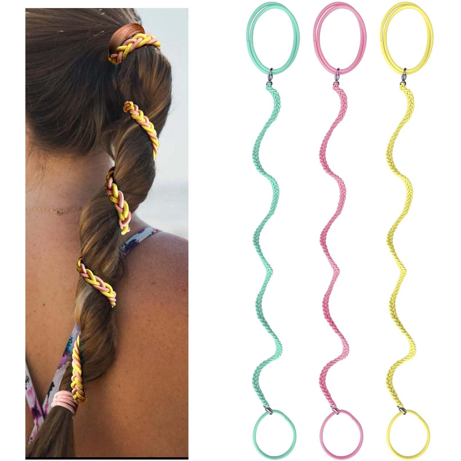 Hair Ties For Sports  Elastic Hair Tie 16 Inch Longhairs Ponytail Holders  Colorful Braided Pony Tail Wrap For Wind And Water 3 Packs C