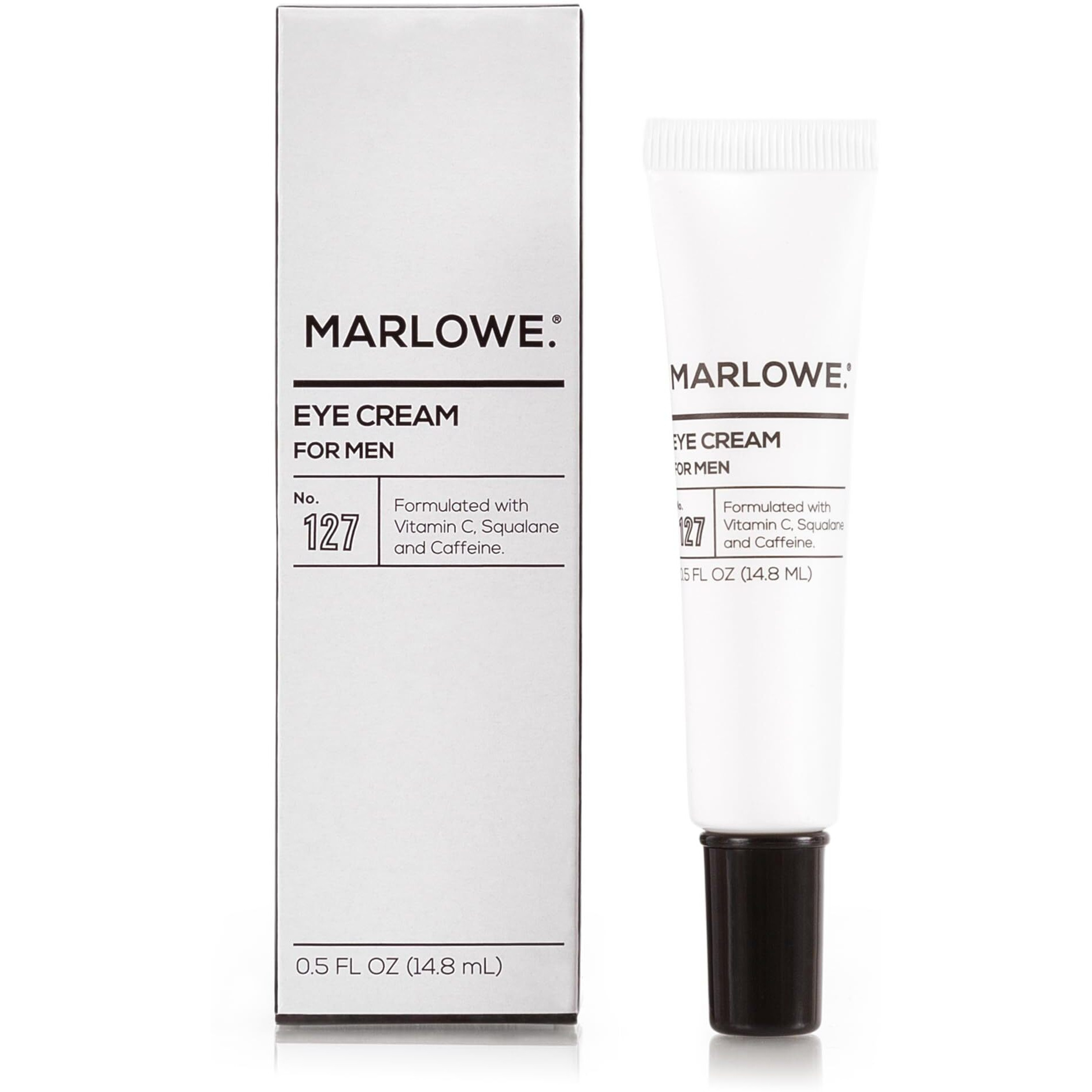 Marlowe. No. 127 Mens Eye Cream With Vitamin C  Caffeine And Moisturizing Squalane For Puffiness  Wrinkles & Dark Circles  Targeted Under Eye Skin Care  0.5 Fl Oz