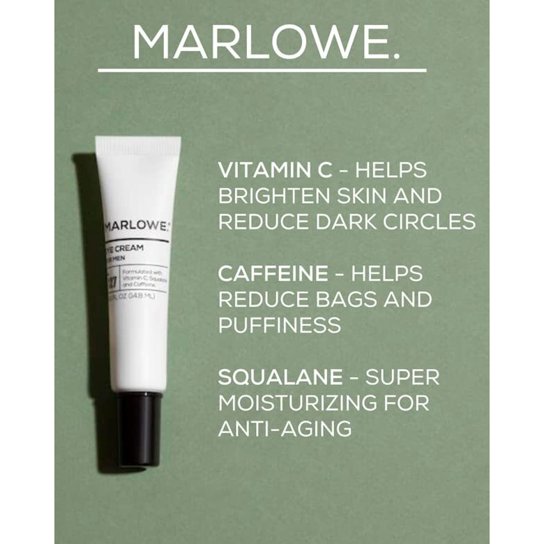Marlowe. No. 127 Mens Eye Cream With Vitamin C  Caffeine And Moisturizing Squalane For Puffiness  Wrinkles & Dark Circles  Targeted Under Eye Skin Care  0.5 Fl Oz