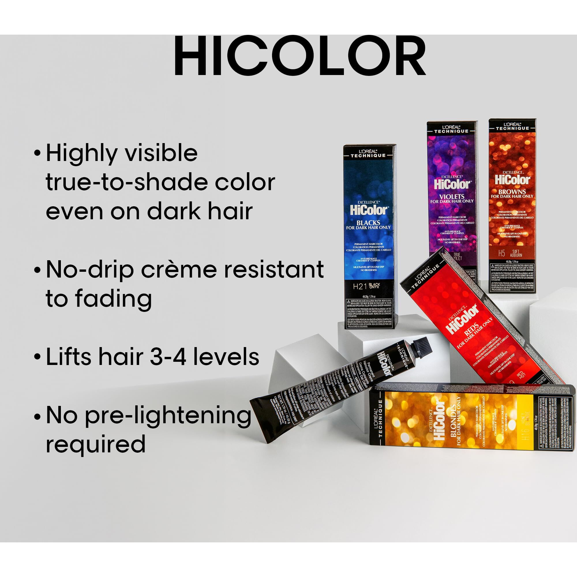 L'OrAl Technique Hicolor Violet & Blacks Permanent Hair Color | Anti-Breakage Ceramide R Complex | Multi-Lift With No Brassiness | For Dark Bases | Long Lasting Color | Red Violet