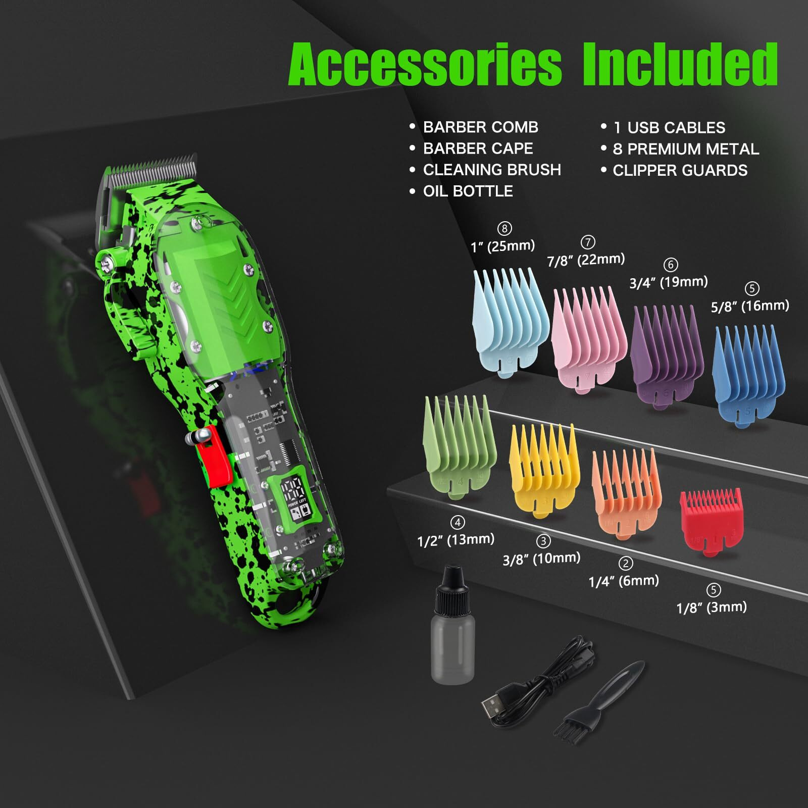 Professional Hair Clippers For Men  Cordless Barber Clippers For Hair Cutting & Grooming  Led Display Hair Clippers Set For Barber Haircut With 8 Fade Taper Combs