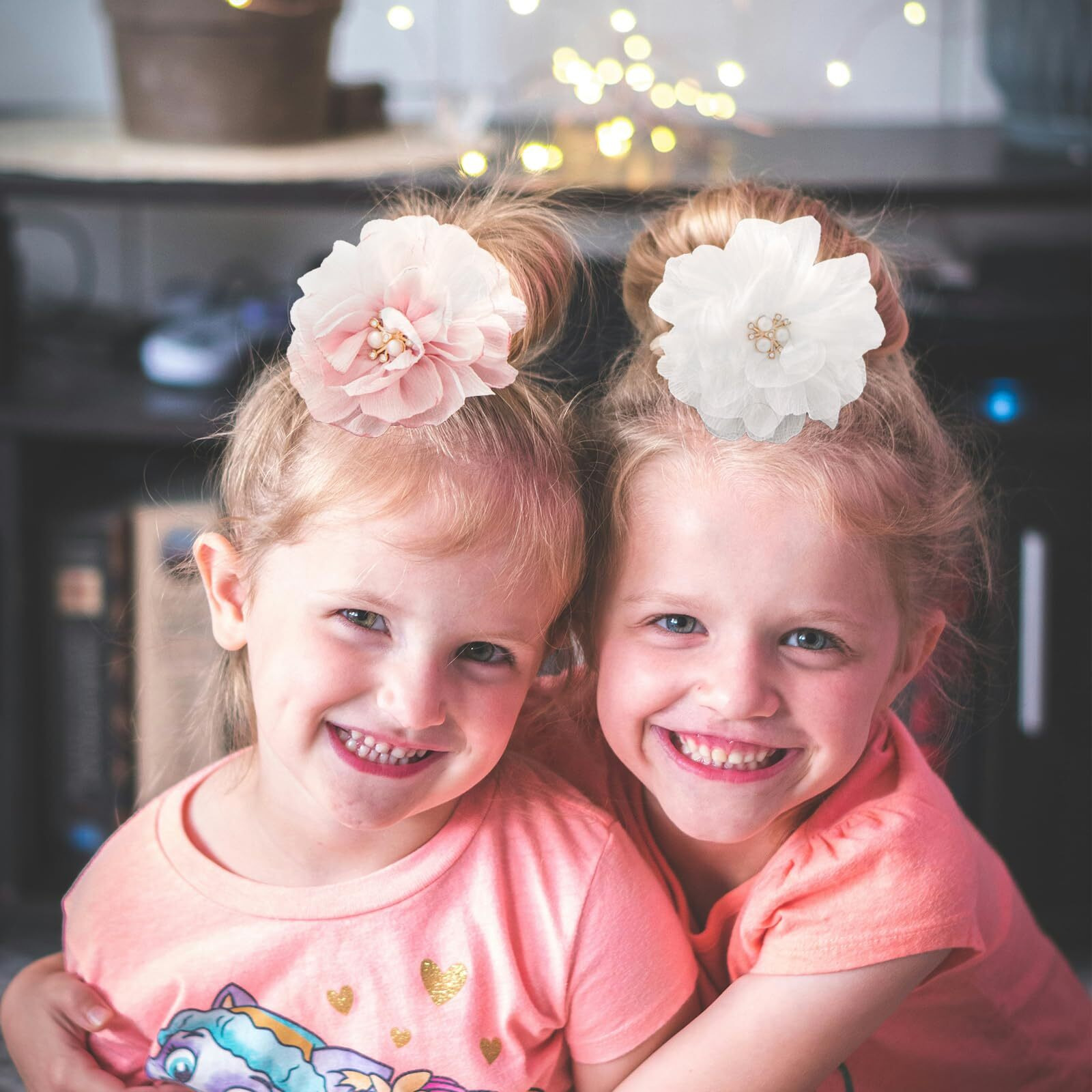 Xeewen 2 Pack Airtag Hair Ties Holder For Kids  Cute Flower Hidden Hair Elastic Band Gps Tracker Case For Apple Airtag (Pink White  Thick Hair)