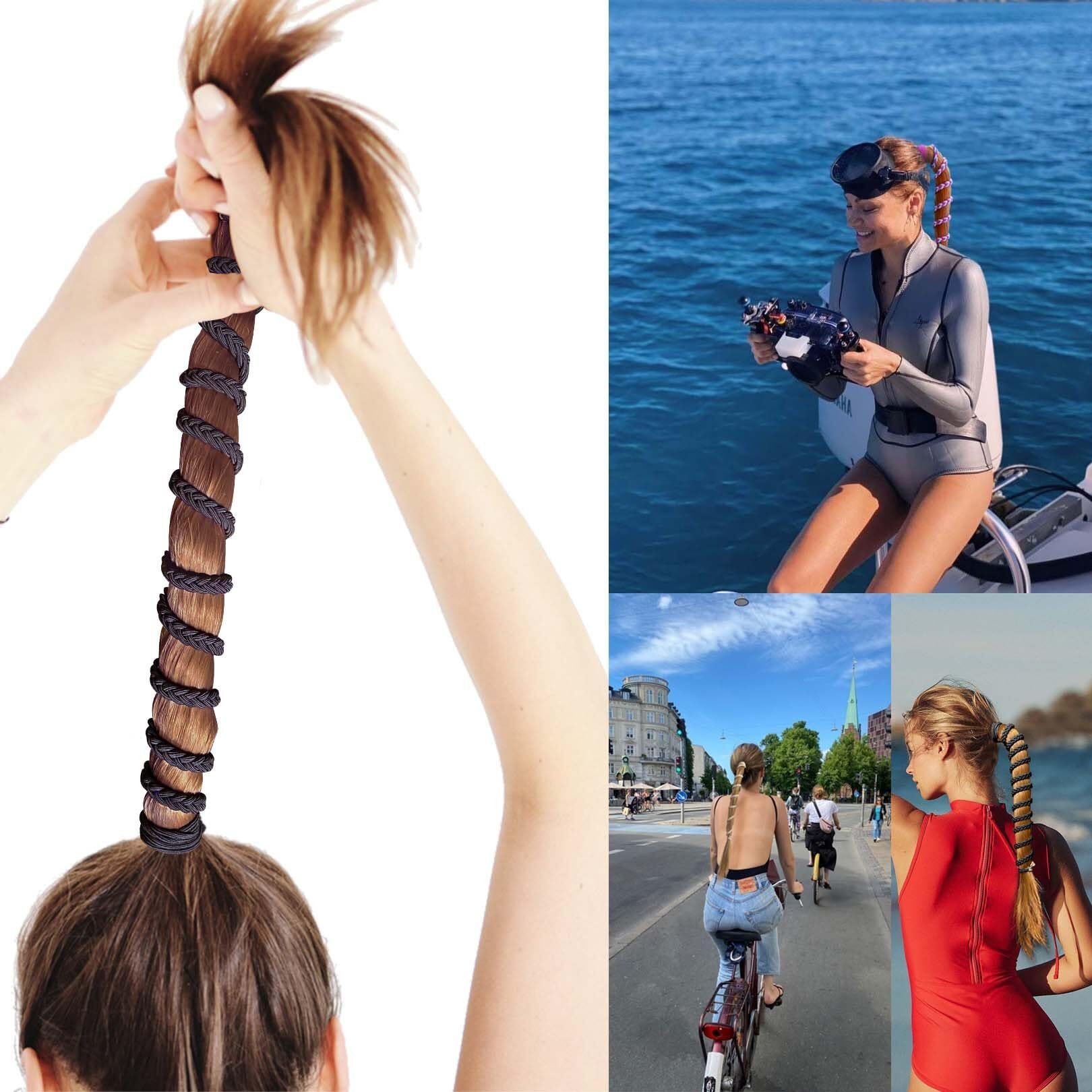 Spiral Hair Tie Sprots Ponytail Holders  Elastic Braided Hair Ties No Damage  Pony Tail Wrap For Long Hair For Gym  Swimming  Diving 3Pcs 16"" Black Blonde Brown