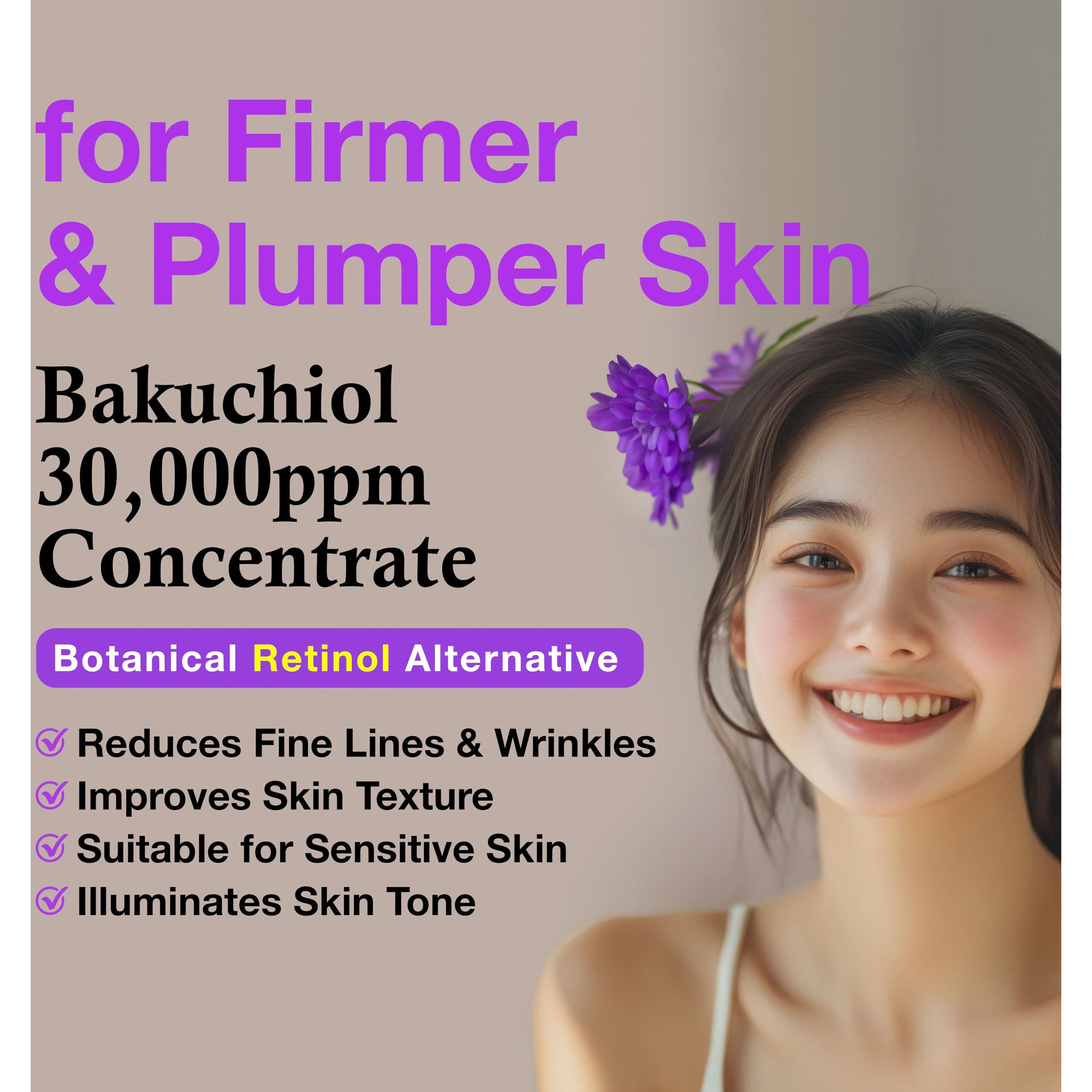 Korean Bakuchiol Concentrate Diy Mix-In Serum 30 000 Ppm - High Potency Retinol Alternative | Wrinkle Reduction Skin Firming & Smoothing - Anti-Aging Sensitive Skin Vegan & Cruelty-Free Non-Gmo 1 Oz