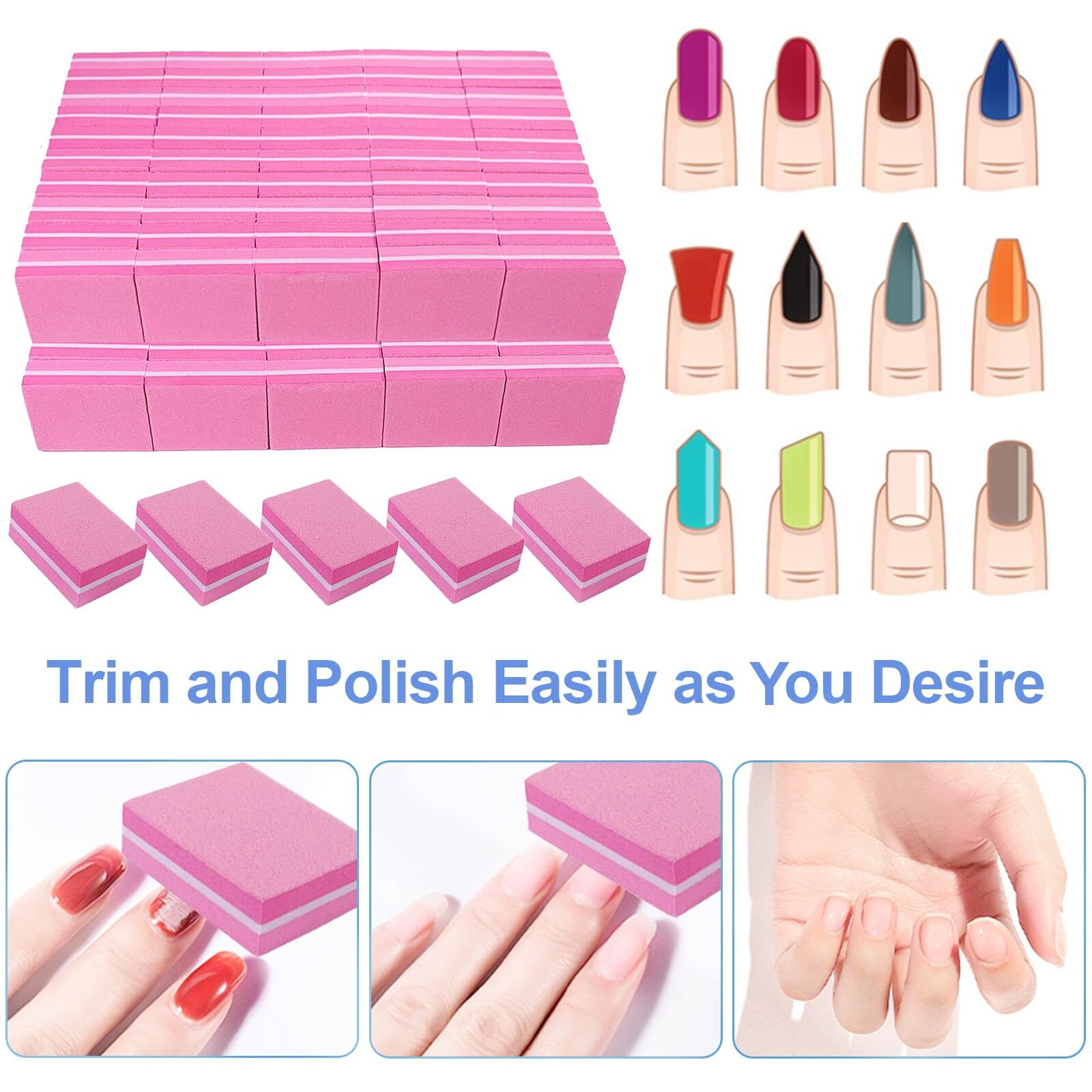 180/240 Grit Nail Buffers (100 Pack)  Mini Buffer Block Nail File For Acrylic Nails And Natural Nails  Professional Nail Buffer Block Bulk Buffing Blocks For Nail Buff Manicure File Blocks Set Pink