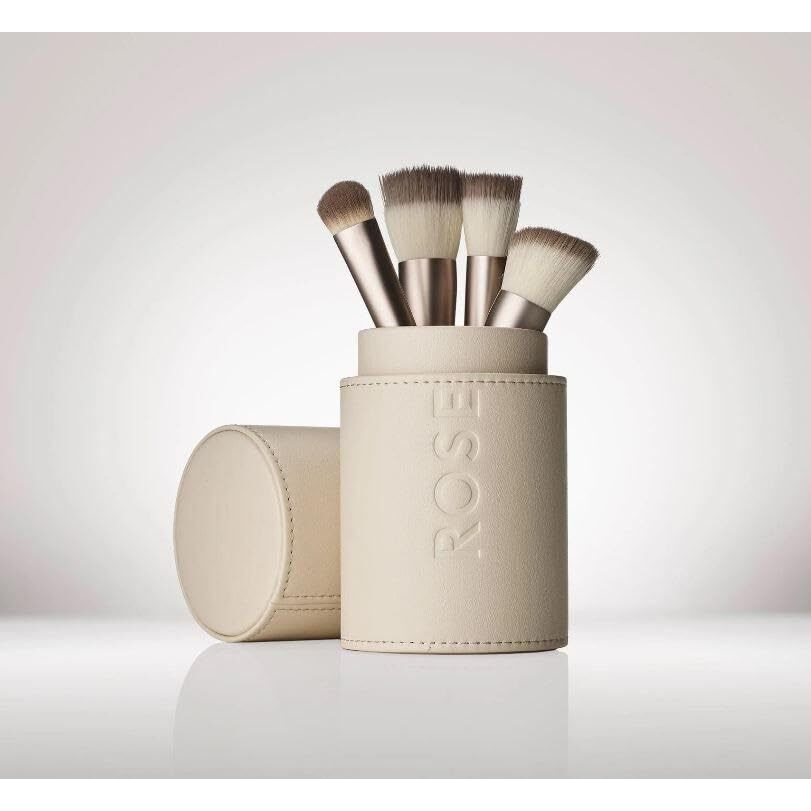 Rose Inc Makeup Brush Set With Case - 4 Pcs Professional Makeup Brushes For Foundation  Blush  Bronzer  Concealer - Ideal Gift For Women  Travel-Ready  Cruelty-Free Kit