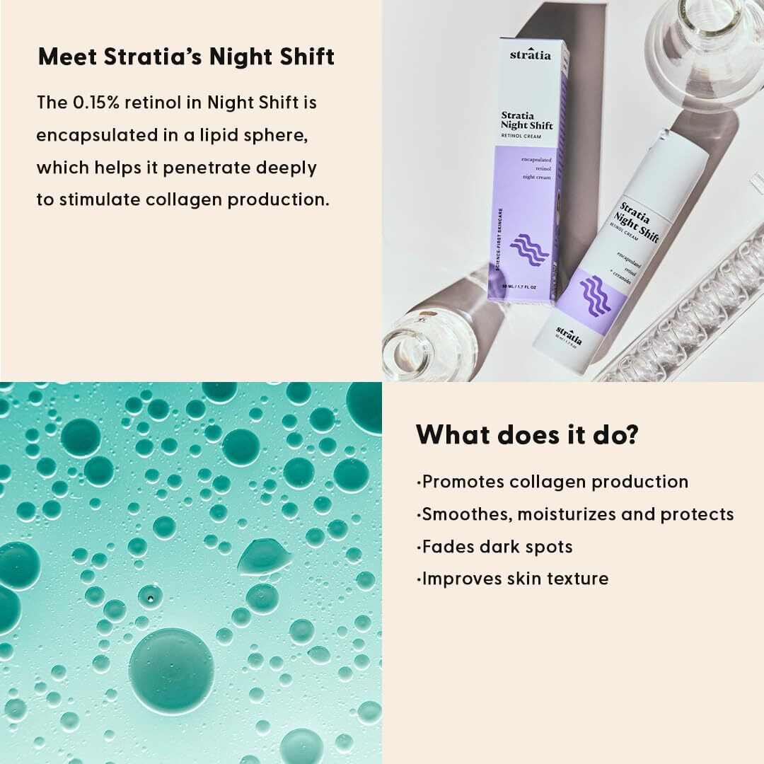Stratia Night Shift | Age-Defying Night Cream With Encapsulated Retinol | Formulated For All Skin Types | 1.7 Fl Oz