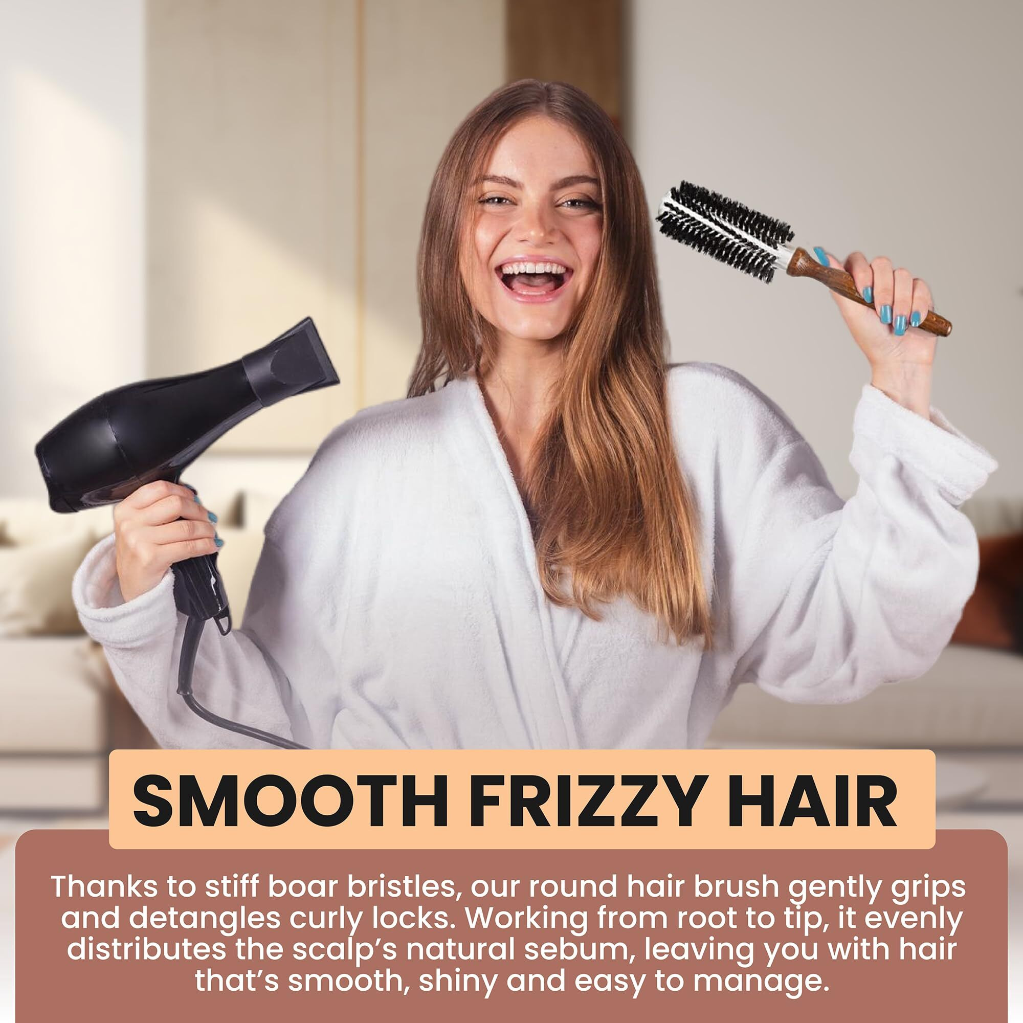 Since 1869 Hand Made In Germany Professional Series Boar Bristle Round Brush - Add Volume  Help Fight Frizz - Super-Grip Handle For Easy Styling - Eco-Sour (Small)