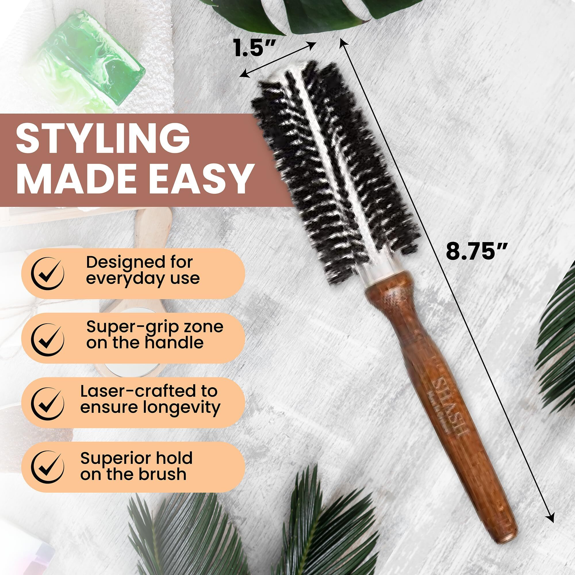 Since 1869 Hand Made In Germany Professional Series Boar Bristle Round Brush - Add Volume  Help Fight Frizz - Super-Grip Handle For Easy Styling - Eco-Sour (Small)