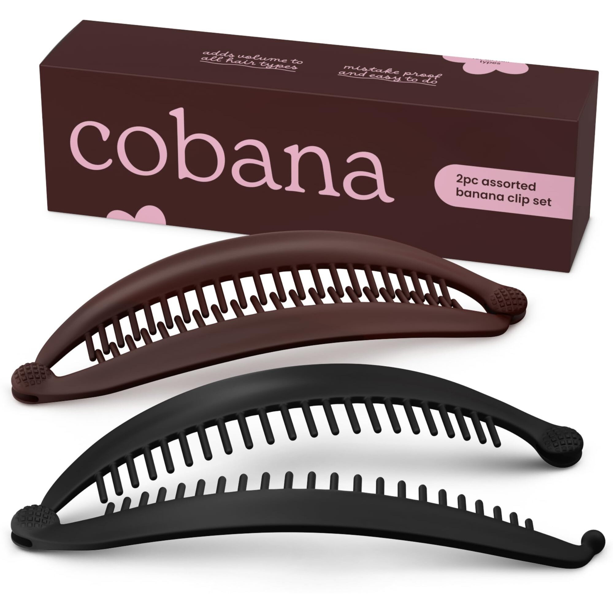 Cobana Banana Clip Hair Clips - Volumizing Hair Claw Clips & Hair Styling Accessories For Thick & Thin Hair - Large 6'' Set Of 2 (Black And Brown)