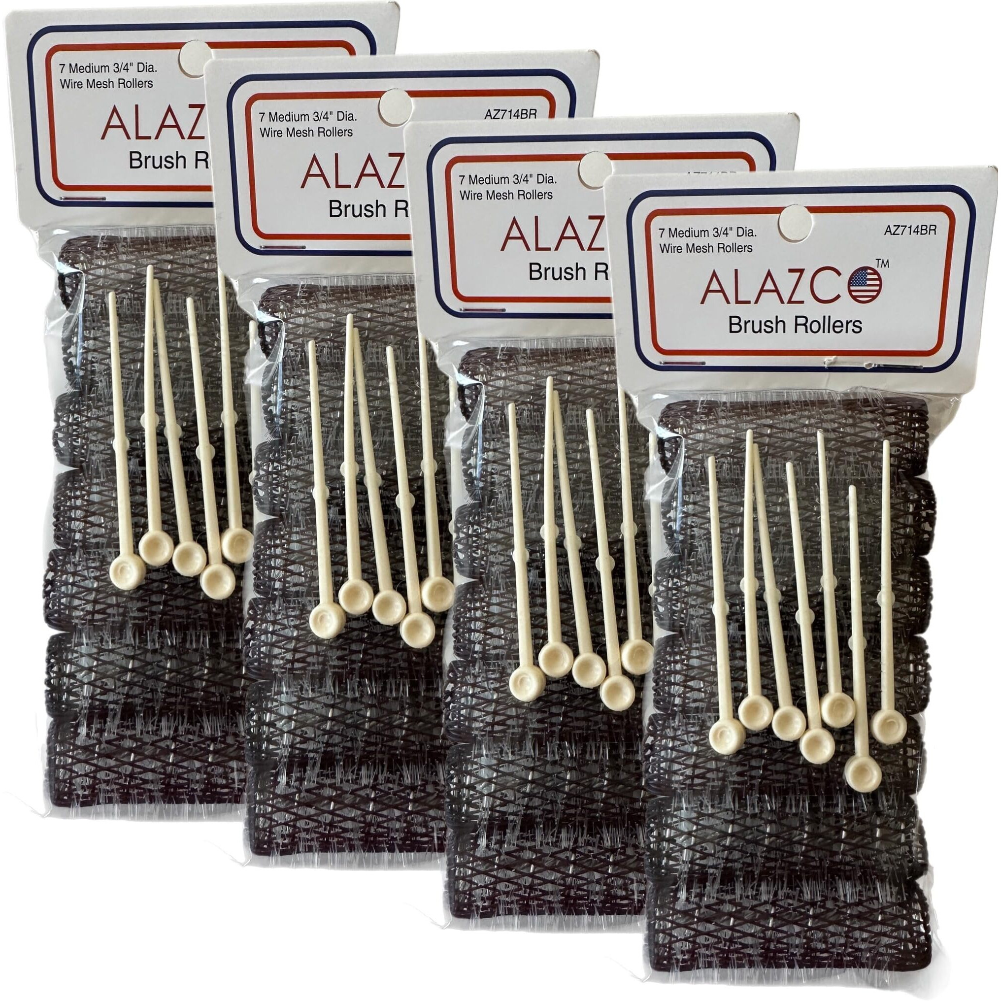Alazco 28 Pc Vintage Style Hair Roller Medium Brush Rollers & Pins Mesh Hair Curlers With Bristles 2.5"&quotX 3/4""  With Flexible Locking Pins