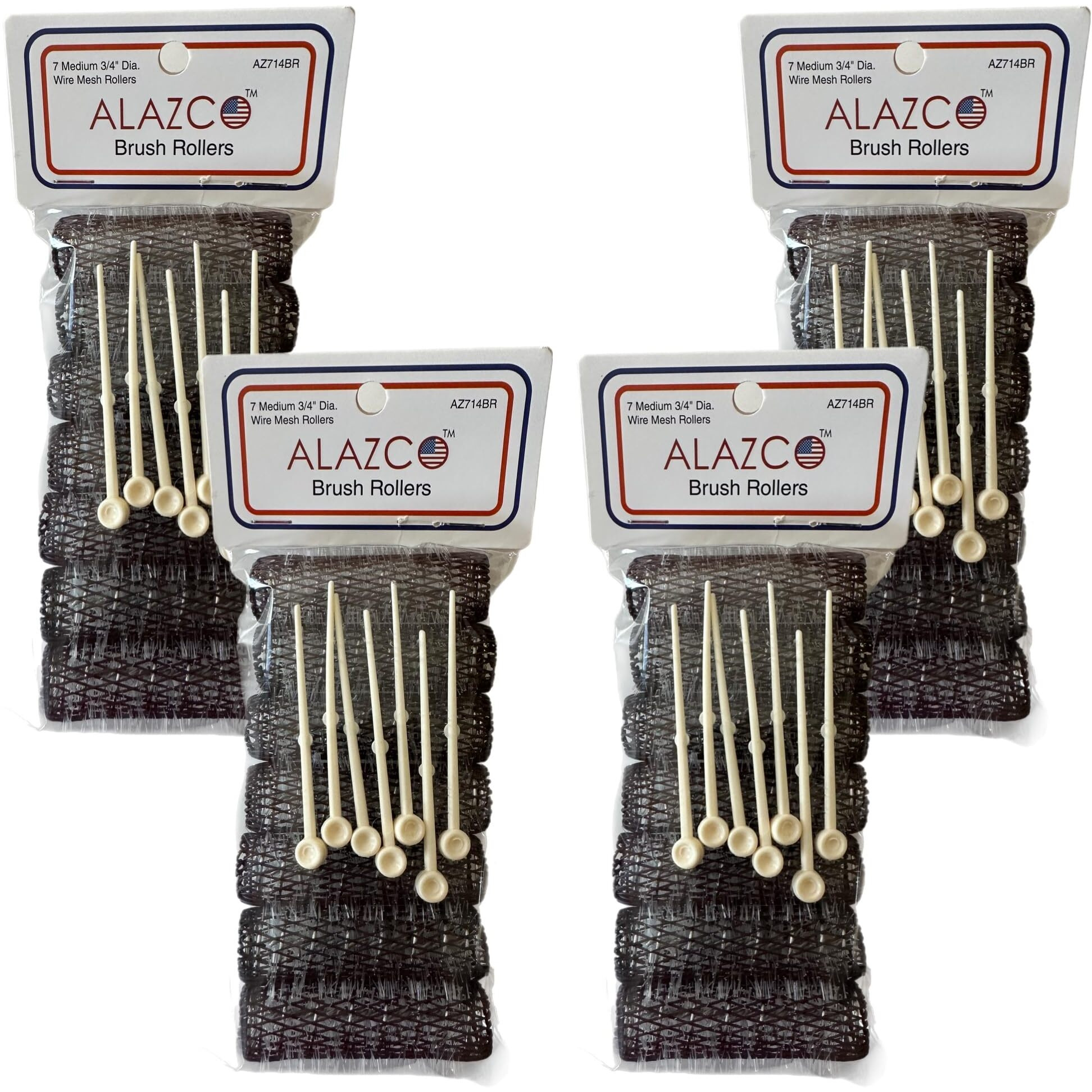 Alazco 28 Pc Vintage Style Hair Roller Medium Brush Rollers & Pins Mesh Hair Curlers With Bristles 2.5"&quotX 3/4""  With Flexible Locking Pins